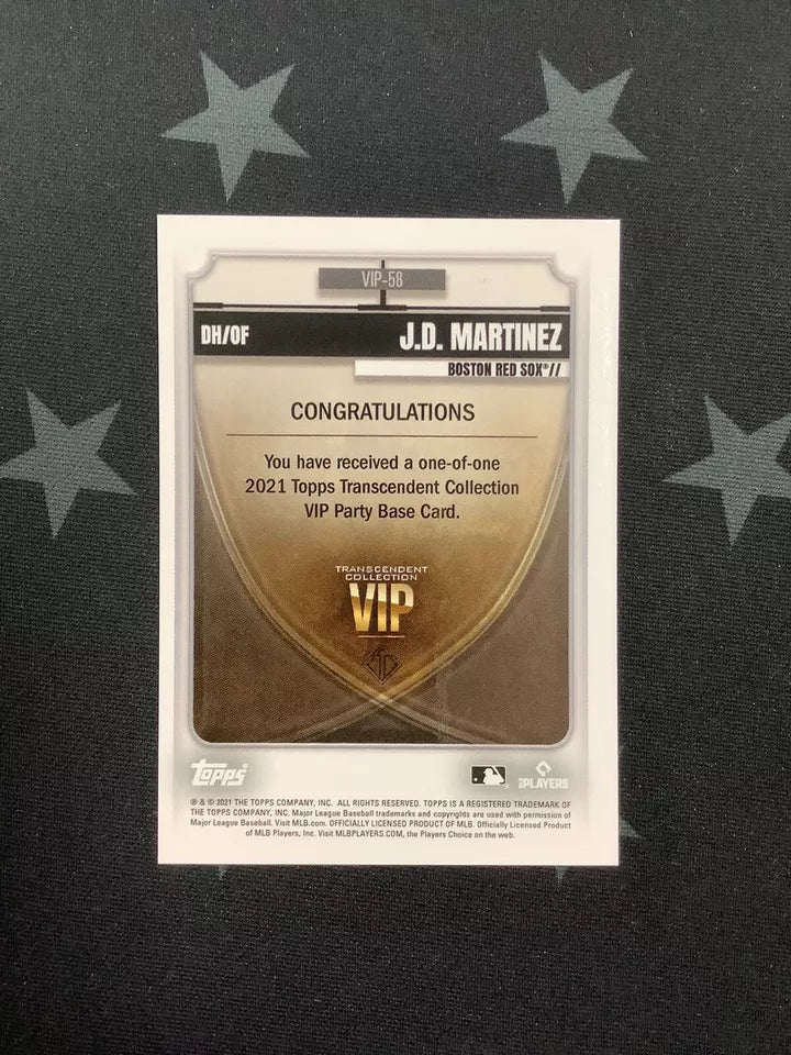 2021 Topps Transcendent VIP Party Exclusive 1/1 J.D. Martinez Boston Red Sox Baseball Card - Rare Collectible for Sports Memorabilia Fans & Card Collectors