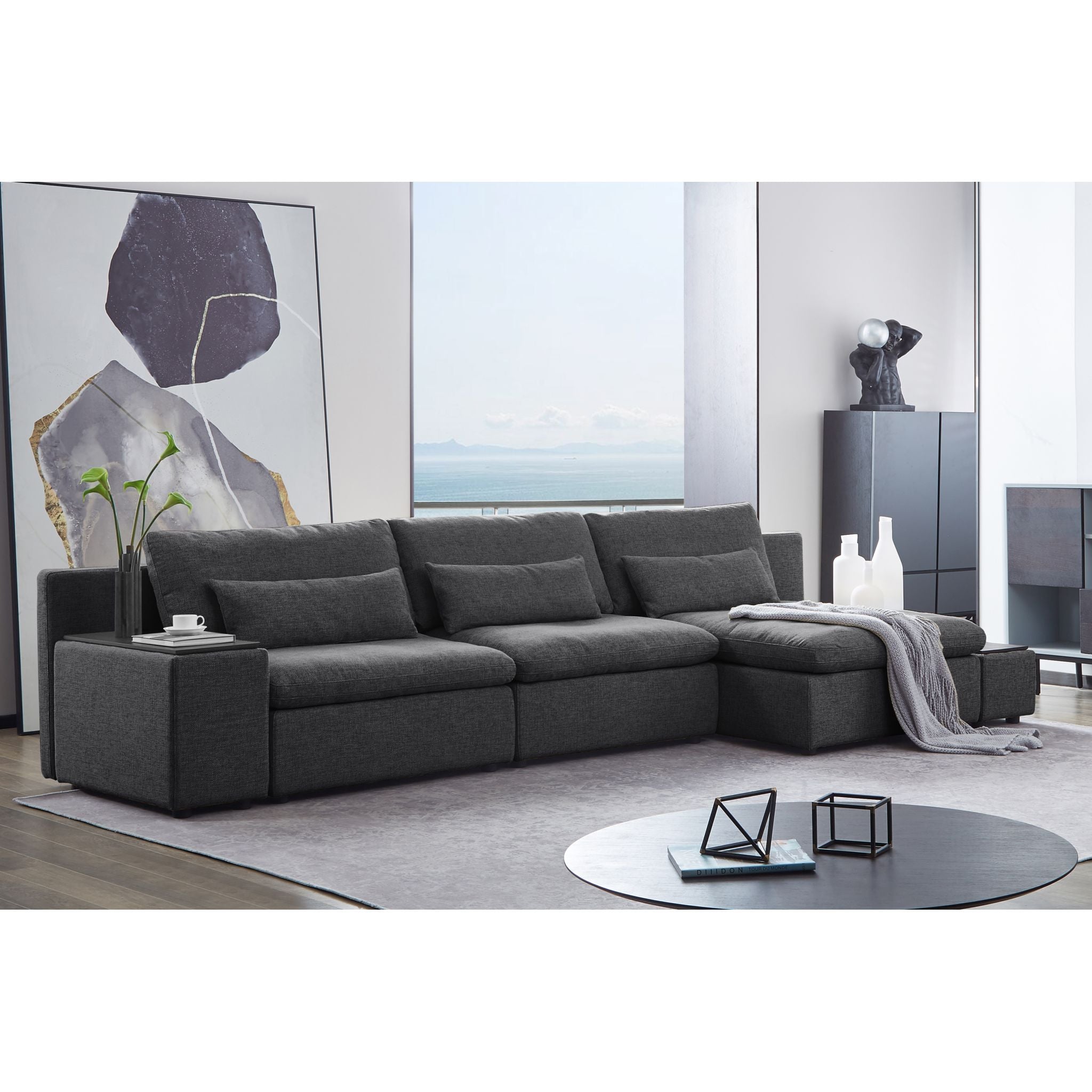 Brighton 4-Piece Sectional Sofa Set in Charcoal Gray - Modern Living Room Furniture for Small Spaces & Apartments