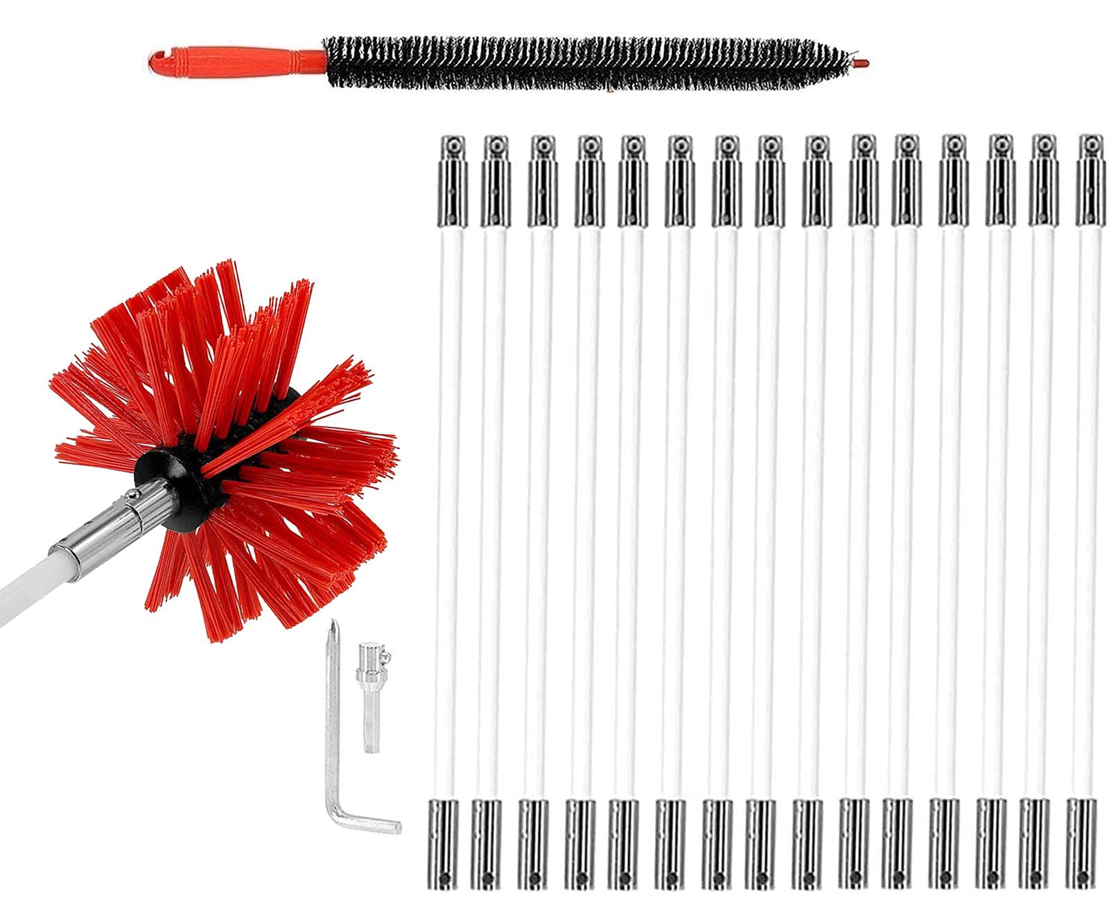 QDY Dryer Vent Cleaning Brush & Lint Remover Kit - 15 Flexible Rods with Synthetic Brush Head for Fireplace Chimney & HVAC Duct Cleaning (410mm) - Works with or Without Power Drill - Perfect for Home Maintenance & Fire Prevention
