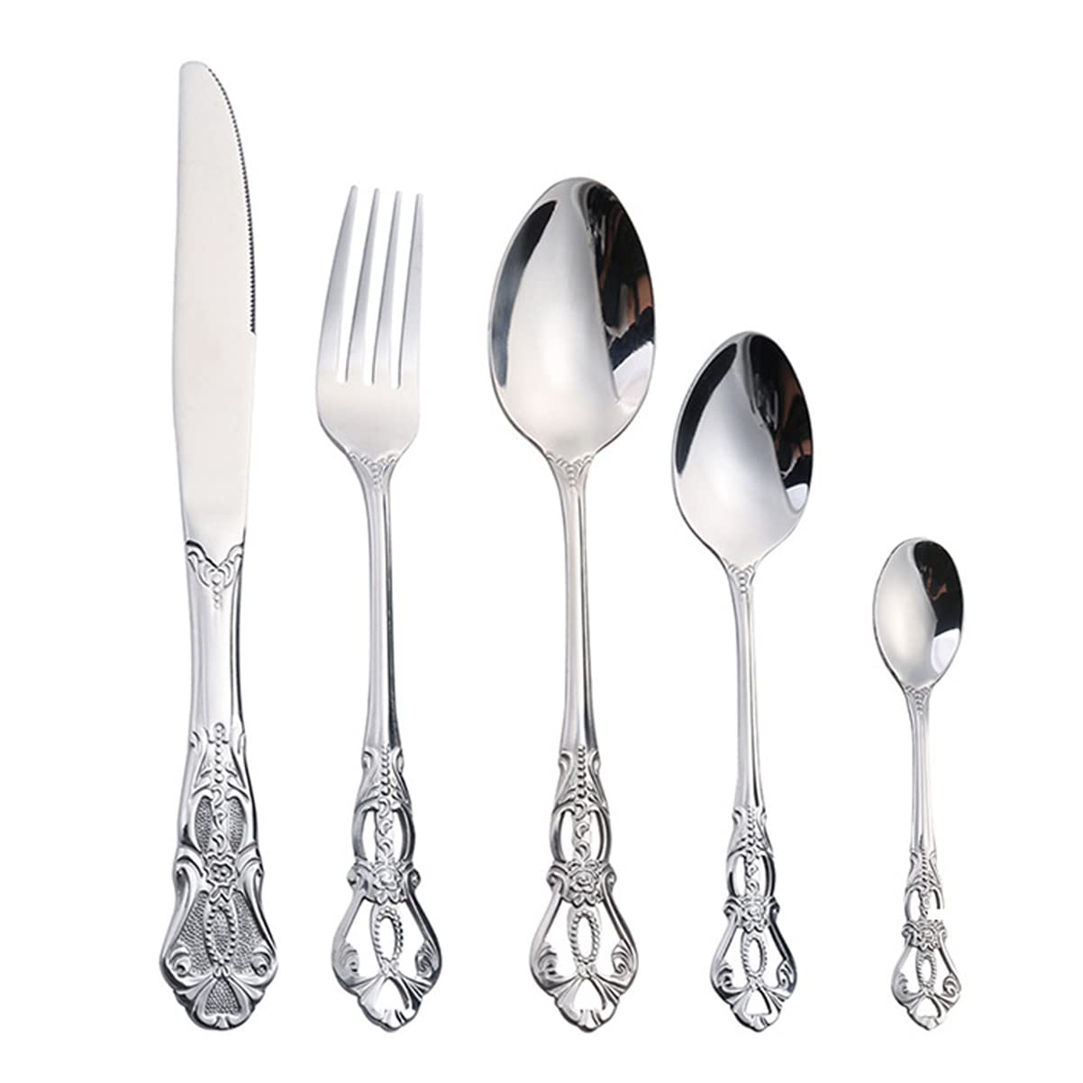 60-Piece Silverware Set for 12 - Retro Royal Palace Style Stainless Steel Flatware Cutlery Set with Knives, Spoons & Forks - Mirror Polished for Home, Kitchen, Restaurant, Hotel - Perfect for Fine Dining, Wedding Gifts & Elegant Table Settings
