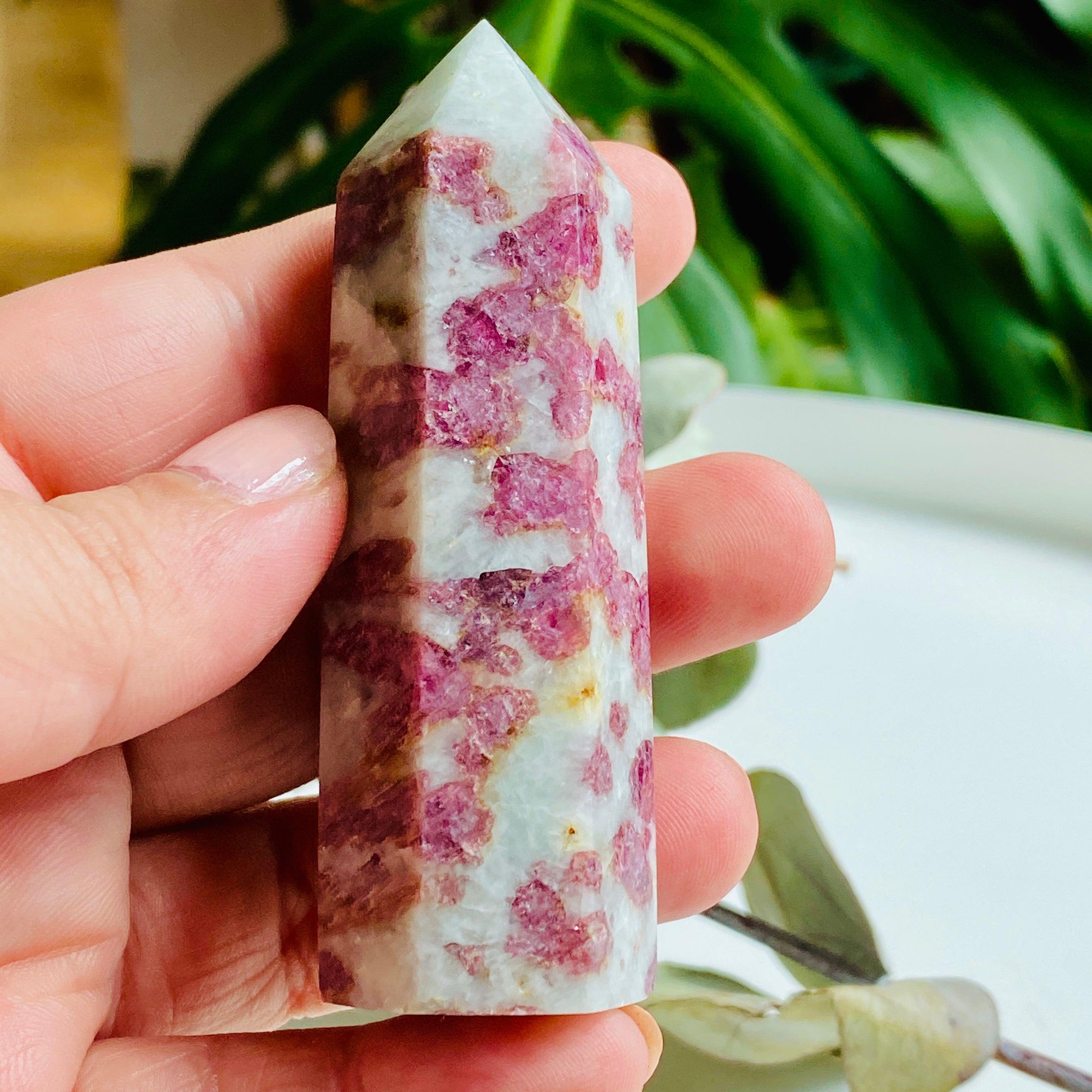 Natural Pink Tourmaline in Quartz Generator PTQG 10 - Healing Crystal for Meditation, Reiki & Energy Work - Perfect for Home Decor, Spiritual Gifts & Chakra Balancing