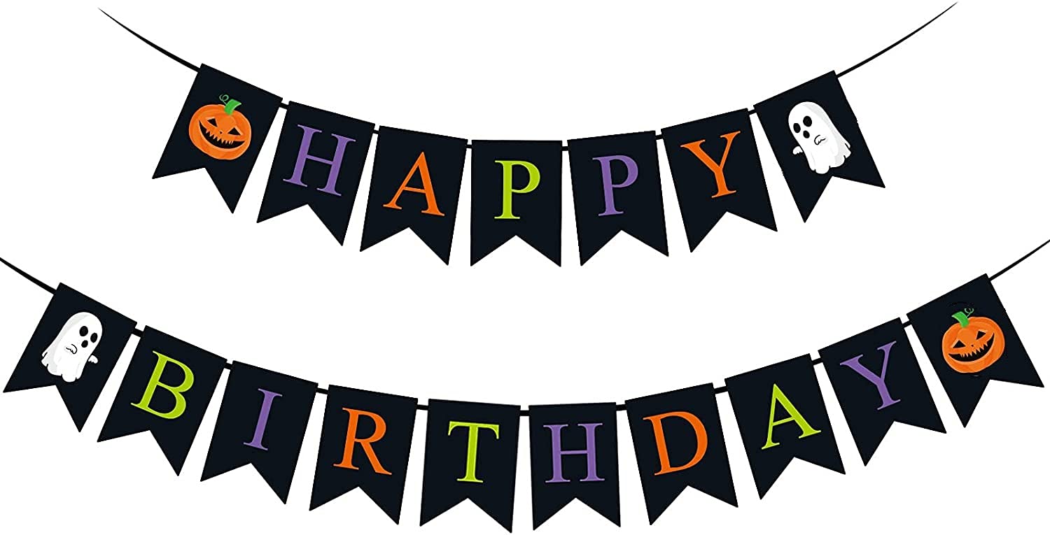 Kongchan Black Halloween Birthday Party Banner - Spooky Themed Party Decorations for Halloween & Birthday Celebrations | Perfect for Indoor & Outdoor Decor, Photo Backdrops, and Festive Events