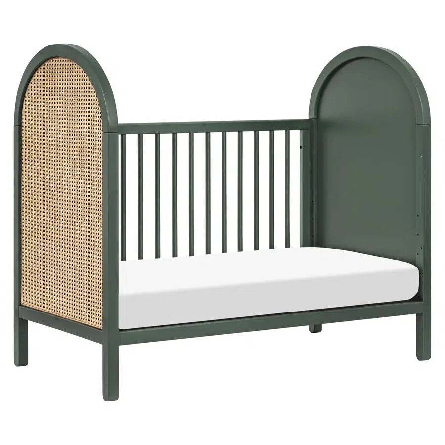 Babyletto Bondi Cane 3-in-1 Convertible Crib - Forest Green with Natural Cane | Eco-Friendly Nursery Furniture for Newborn to Toddler | Perfect for Modern Baby Rooms & Daycare Centers