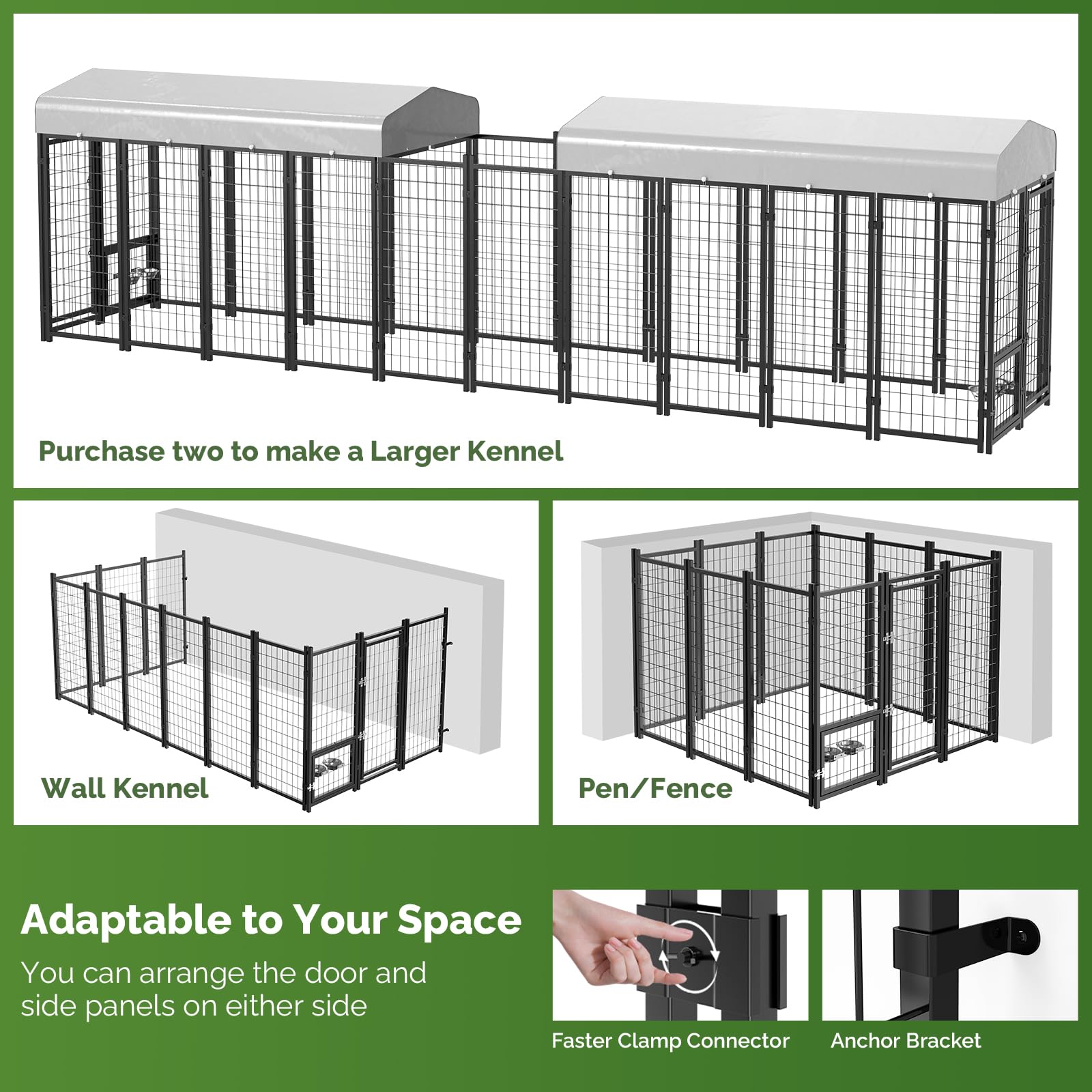 **SINO LUBAN 2PCS Heavy Duty Outdoor Dog Kennel with Roof & Doggy Door - 8x4x6ft Large Dog Run for Giant Breeds, Includes Bowls & Connectable to Dog House - Perfect for Backyard, Patio & Secure Outdoor Play**
