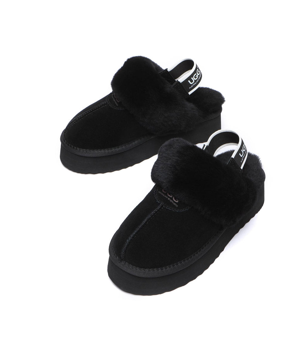 Women's UGG Platform Scuff Slippers - Cozy House Shoes for Indoor & Outdoor Wear - Perfect for Winter, Lounge & Home Comfort
