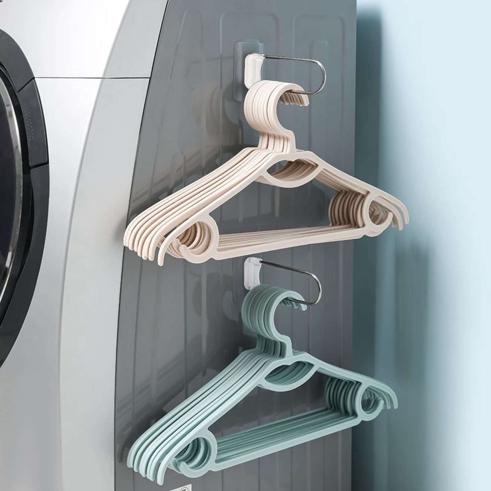 Stainless Steel U-Shaped Clothes Hanger Organizer - Space Saving Wall Mounted Towel & Clothing Rack with Adhesive Hooks - Foldable Laundry Storage Solution for Closet, Bathroom & Dorm Organization