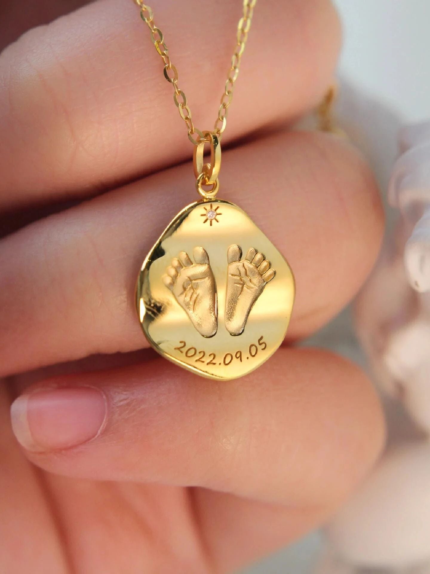 Whimsy Tracks Solid Gold Footprint Necklace - Dainty Personalized Jewelry Gift for Women - Perfect for Mother's Day, Anniversary & Special Occasions