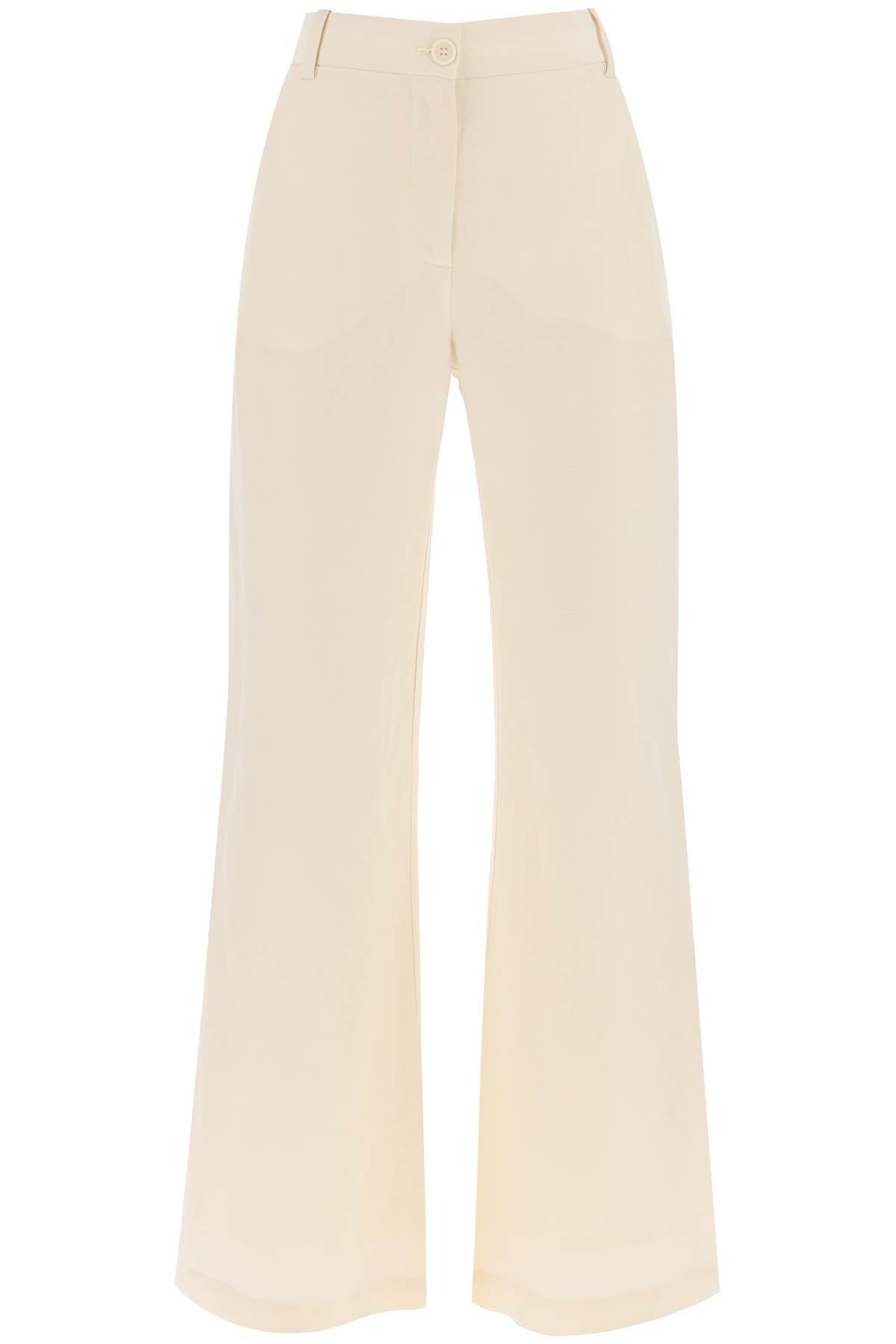 By Malene Birger Carass Linen Blend Pants - Women's High Waisted Wide Leg Trousers for Summer & Casual Wear