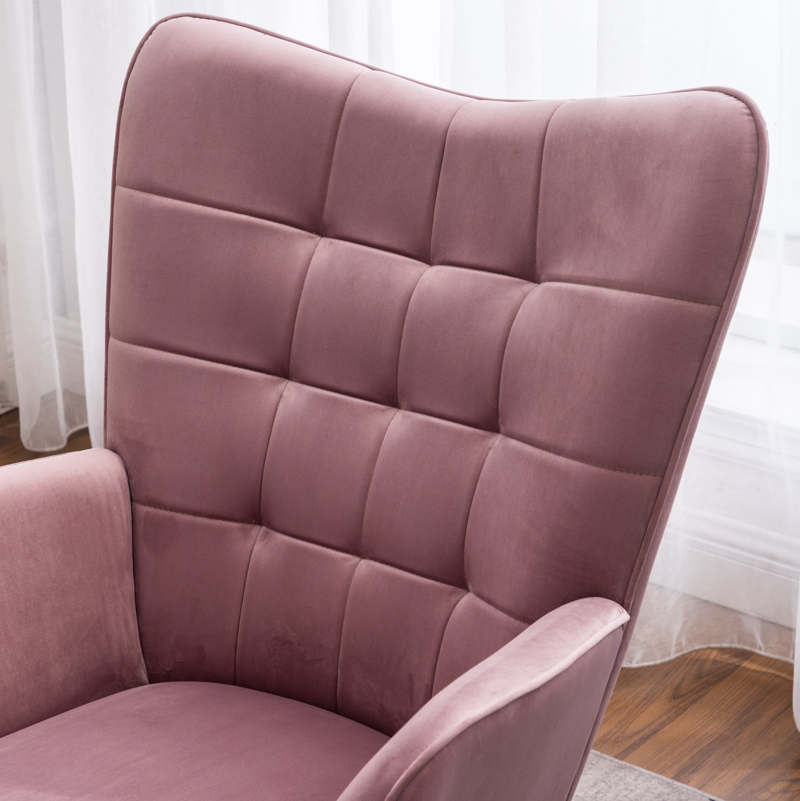 Roundhill Furniture Leiria Contemporary Silky Velvet Tufted Accent Chair with Ottoman - Modern Living Room Seating for Home Office, Bedroom & Lounge Areas