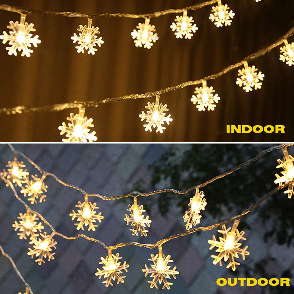WesGen 20ft Snowflake String Lights - 40 LED Battery Operated Waterproof Fairy Lights for Christmas, Garden, Patio, Bedroom & Party Decor (Warm White) | Indoor & Outdoor Holiday Decoration