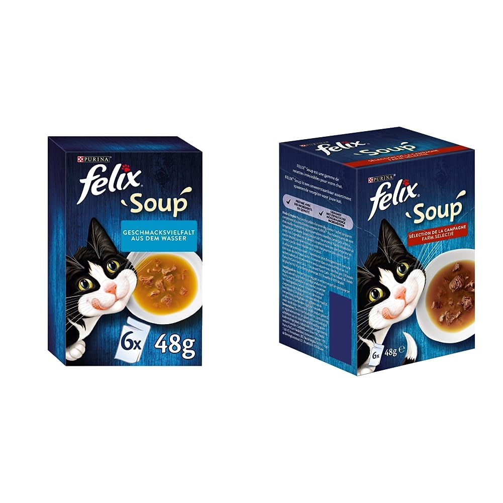 FELIX Cat Soup with Tender Pieces - Variety Pack of 8 (8 x 6 Pouches, 48g Each) - Delicious Land Flavors for Cats - Perfect for Hydration & Treat Time