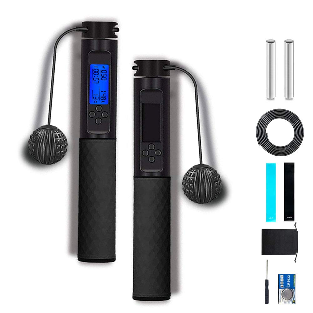 Digital Jump Rope with Counter & Weighted Handles - Adjustable Skipping Rope for Men, Women & Kids | Includes 2 Resistance Bands for Indoor/Outdoor Workouts | Perfect for Cardio, HIIT Training & Home Fitness