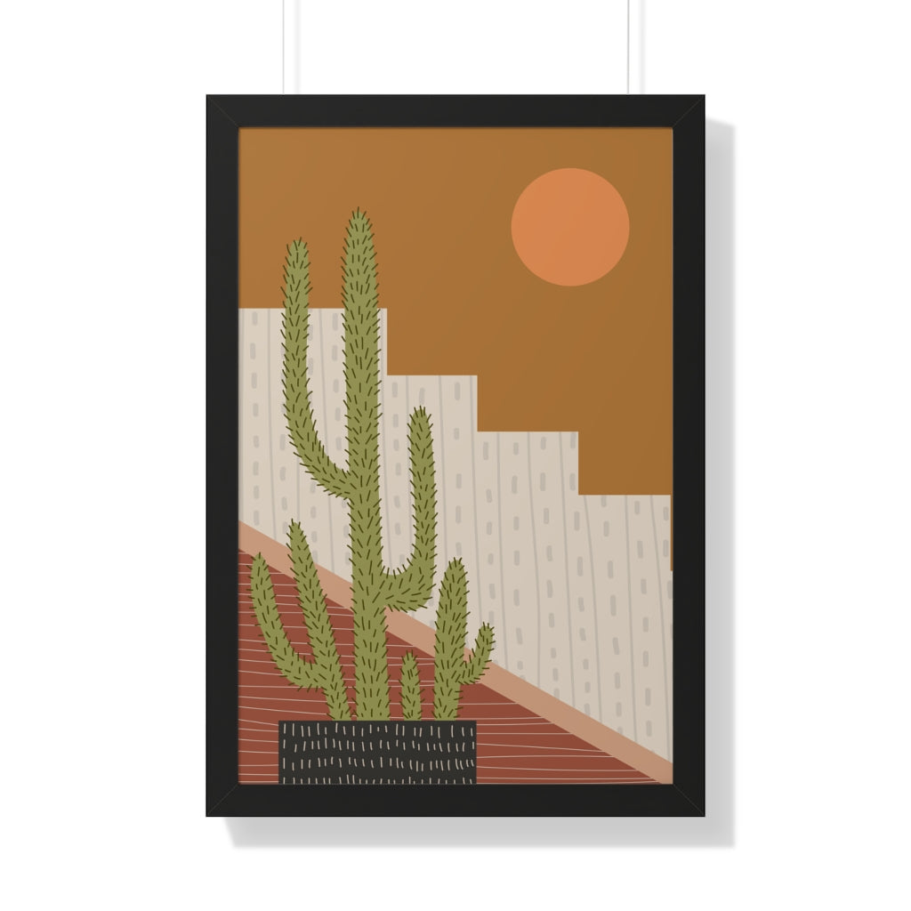 Modern Cactus Art Framed Vertical Poster - Desert Plant Wall Decor for Living Room, Bedroom & Office - Perfect for Boho Home Decor & Housewarming Gifts