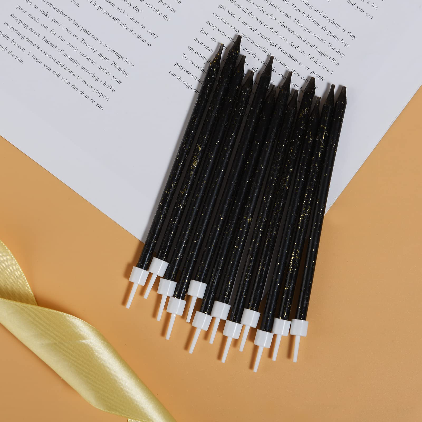 24-Pack Black Glitter Birthday Candles - Tall Sparkling Cupcake Candles with Holders for Cakes, Weddings & Party Decorations | Perfect for Birthday Cakes, Anniversary Celebrations and Special Events