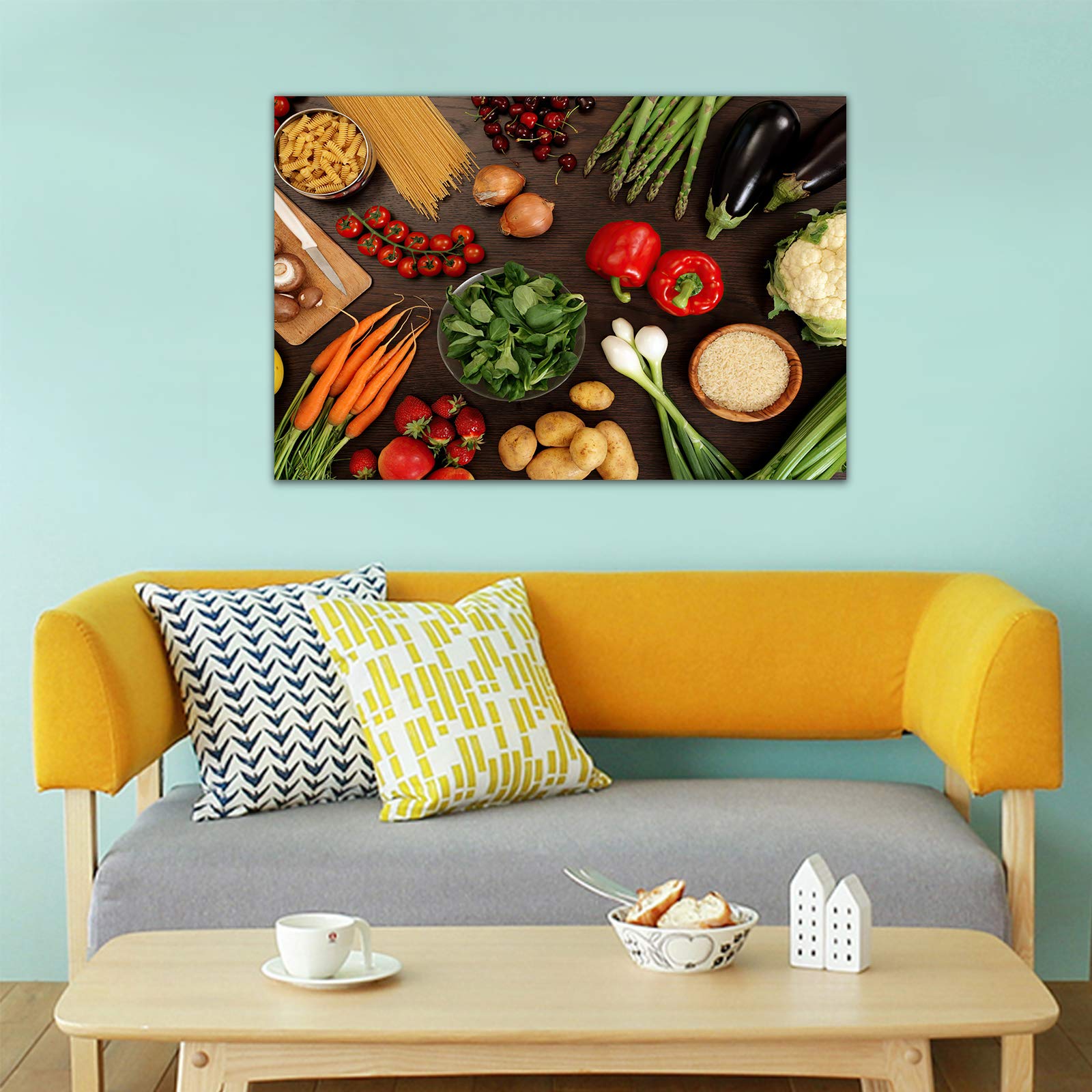 Healthy Food Vegetable Canvas Wall Art Print - 24x18 Inch Framed Kitchen Decor for Dining Room, Restaurant & Home - Ready to Hang Vegetable Painting for Modern Farmhouse & Culinary Spaces
