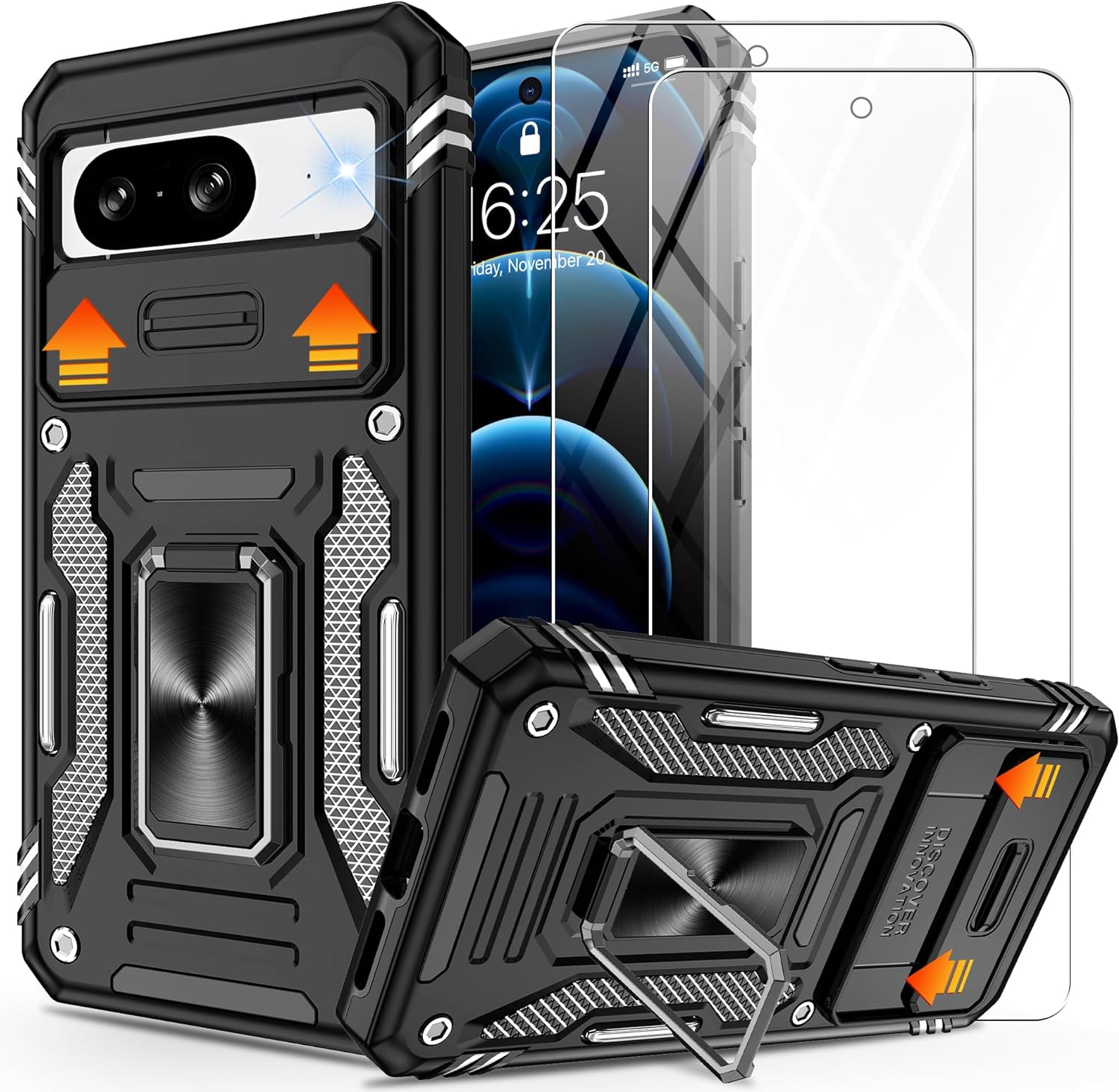 Google Pixel 8 Case with Slide Camera Cover & Ring Holder - Shockproof Protective Phone Cover for Everyday Use, Travel & Outdoor Activities