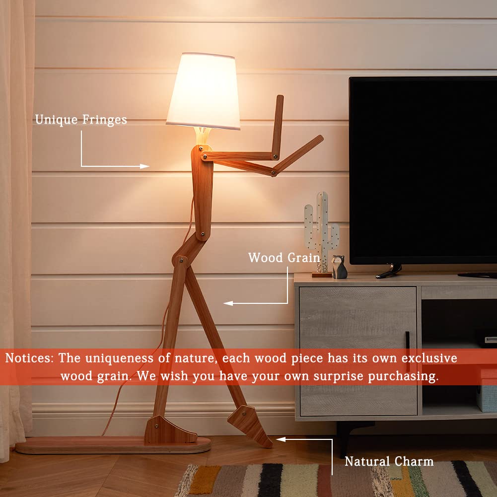 Farmhouse Tall Floor Lamp with Swing Arm Design - Wooden Reading Light for Living Room, Bedroom, Office & Dorm - Includes E26 Bulb (Ash-M) | Perfect for Nighttime Reading, Kids' Rooms & Cozy Corners