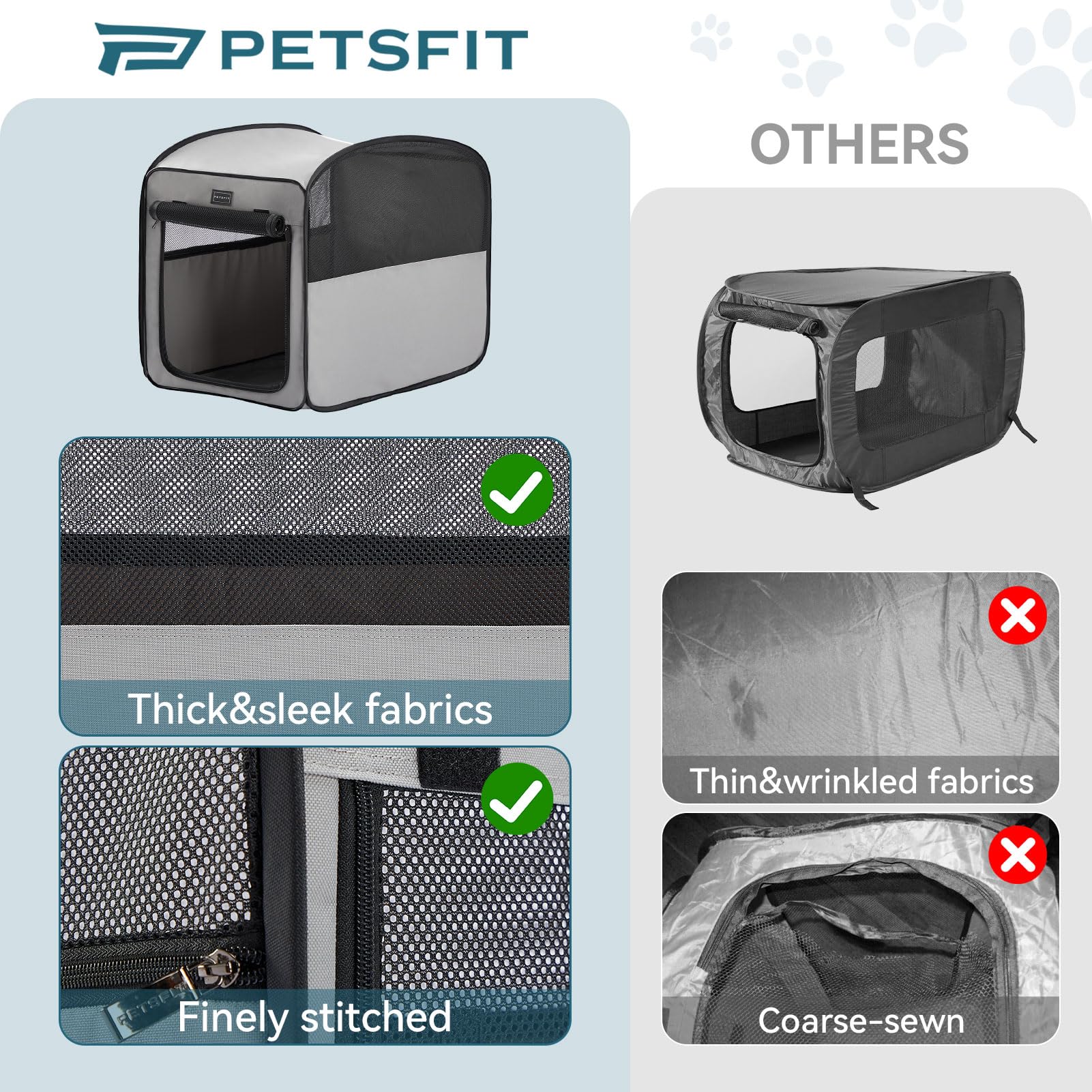 Petsfit Portable & Waterproof Dog Crate for Medium Dogs - Lightweight Pop Up Pet Cage Kennel for Indoor Outdoor Use, Travel Carrier (Grey) - Perfect for Camping, Road Trips & Home Training
