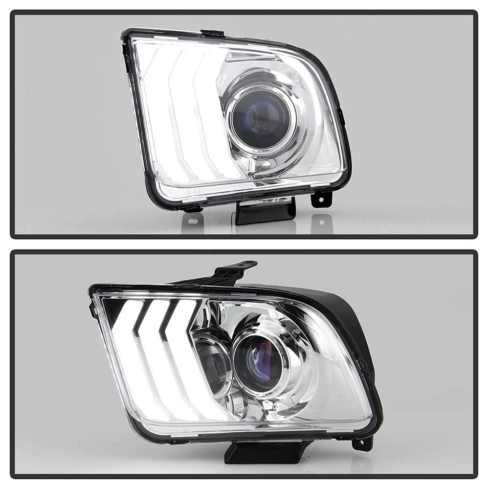 High-Performance Aftermarket LED Light Bar & Projector Headlights for 2005-2009 Ford Mustang - Chrome Housing - Upgrade Night Visibility for Street & Off-Road Driving