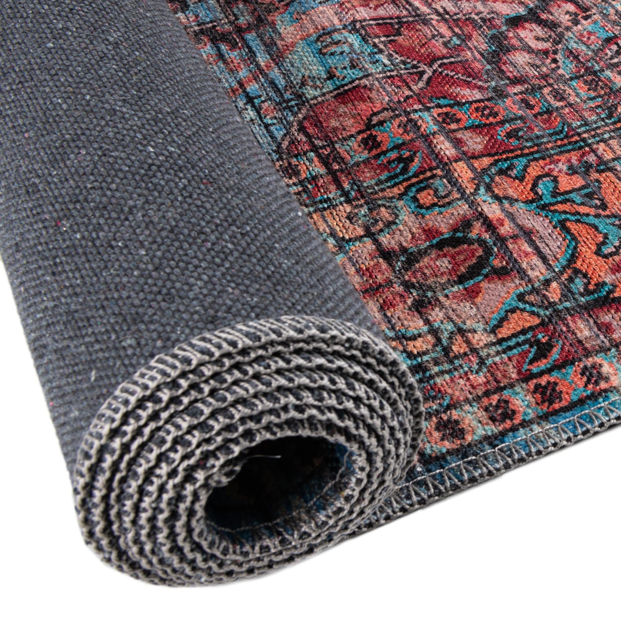 Washable Blue Low-Pile Rug 5' x 8' Oval – Maahru Collection by Rugs.com | Non-Slip Living Room Rug, Dining Room Carpet & Open Floor Plan Decor
