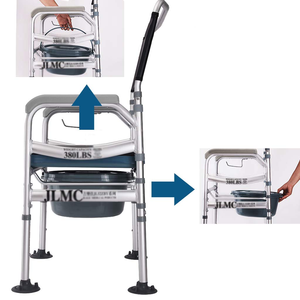 Adjustable Height Medical Commode Chair with Padded Seat & Safety Rails - Folding Bedside Toilet Shower Chair for Elderly, Disabled & Pregnant Women | Home Care, Post-Surgery Recovery & Bathroom Safety Aid