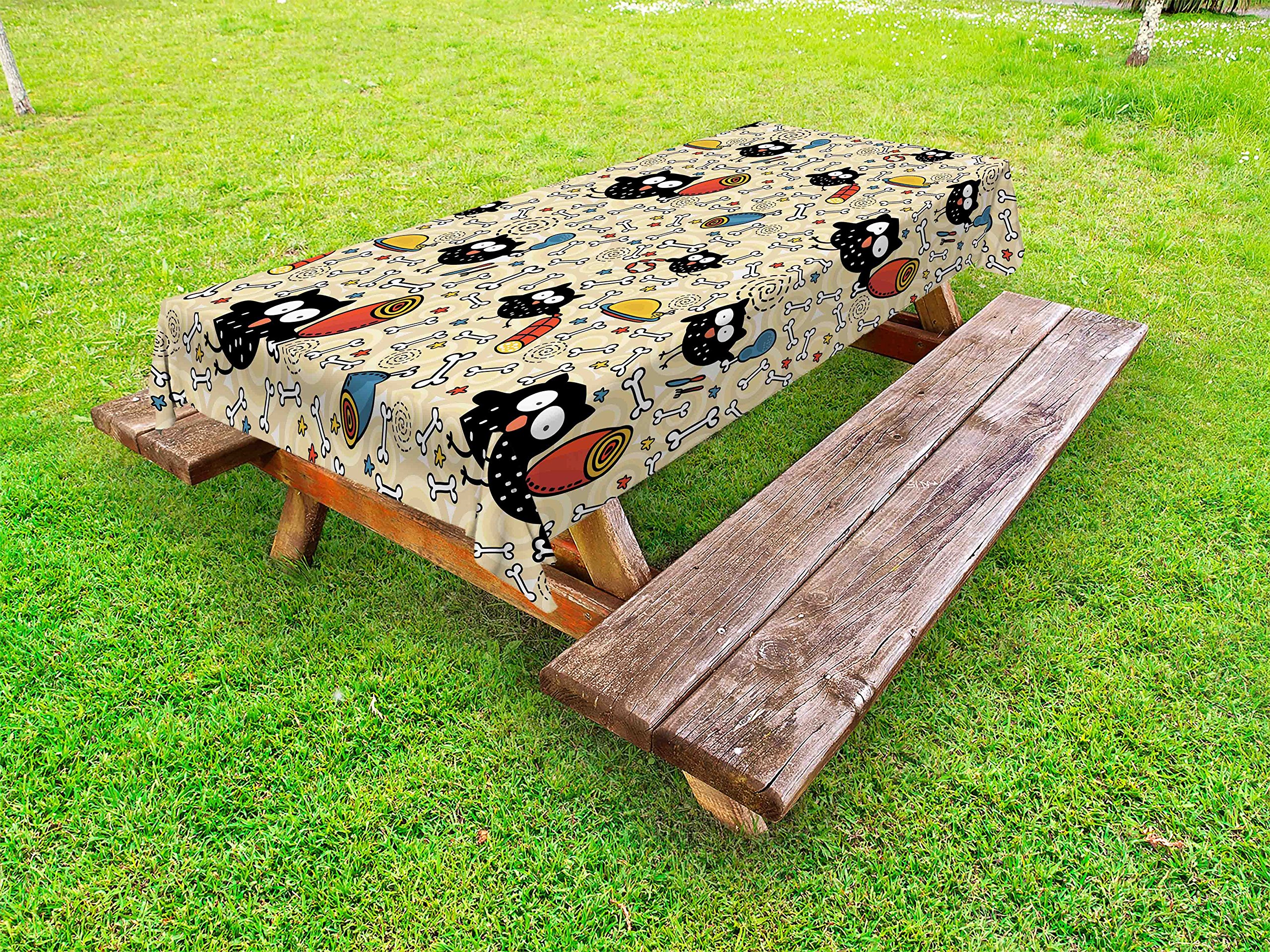 Ambesonne Cartoon Owl Tablecloth - Hungry Owls Eating Meat Sketch Design, Washable & Durable Picnic Table Cover, 58