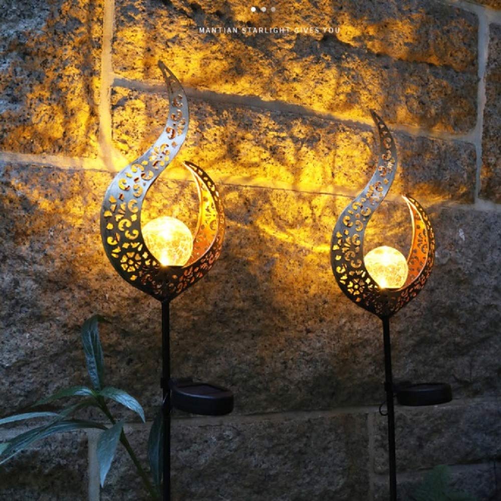 Solar Powered Flame Shaped LED Garden Lights - Waterproof Crackle Glass Globe Outdoor Stake Lights for Lawn, Pathway, Patio & Courtyard | Decorative Landscape Lighting for Backyard, Garden Party & Evening Ambiance