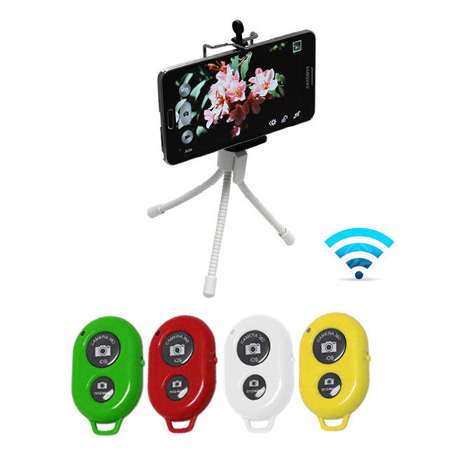 Wireless Bluetooth Selfie Remote Shutter with Mini Flexible Tripod & Phone Holder - Perfect for Travel, Vlogging, and Group Photos