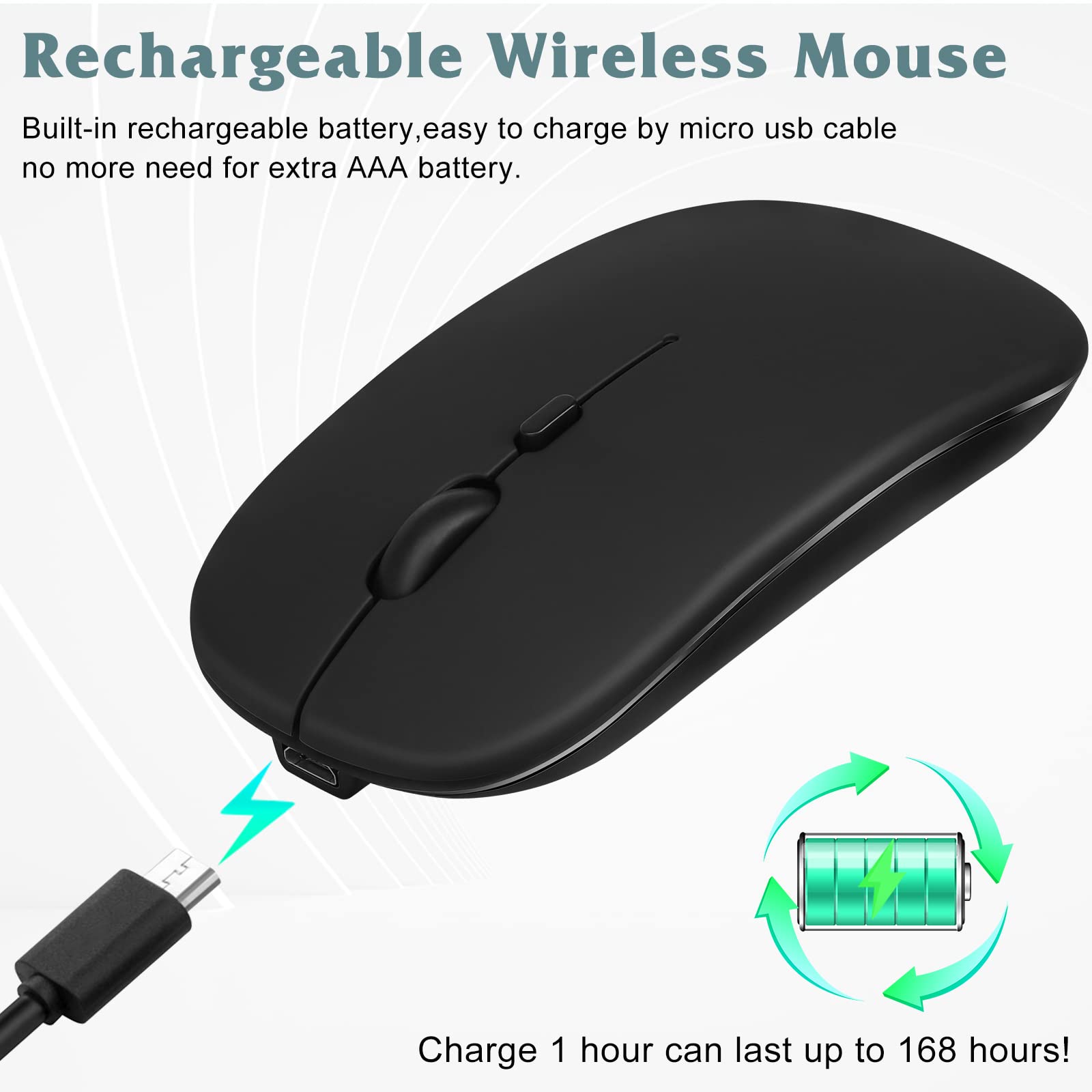 UrbanX Midnight Black Bluetooth Rechargeable Mouse - Wireless Mouse for Dynabook Satellite Pro C50-J15250, Laptop, PC, Mac, iPad Pro, Computer, Tablet, Android - Perfect for Office, Home, and Travel Use