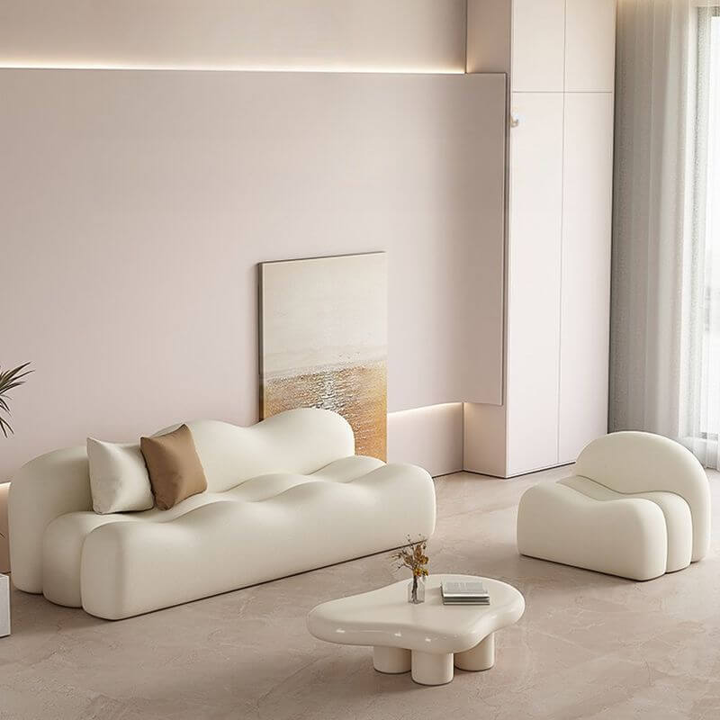 Stylish Waterproof Solid Color Sofa in Chalk - Comfortable 3-5 Seater for Living Room, Lounge & Family Gatherings