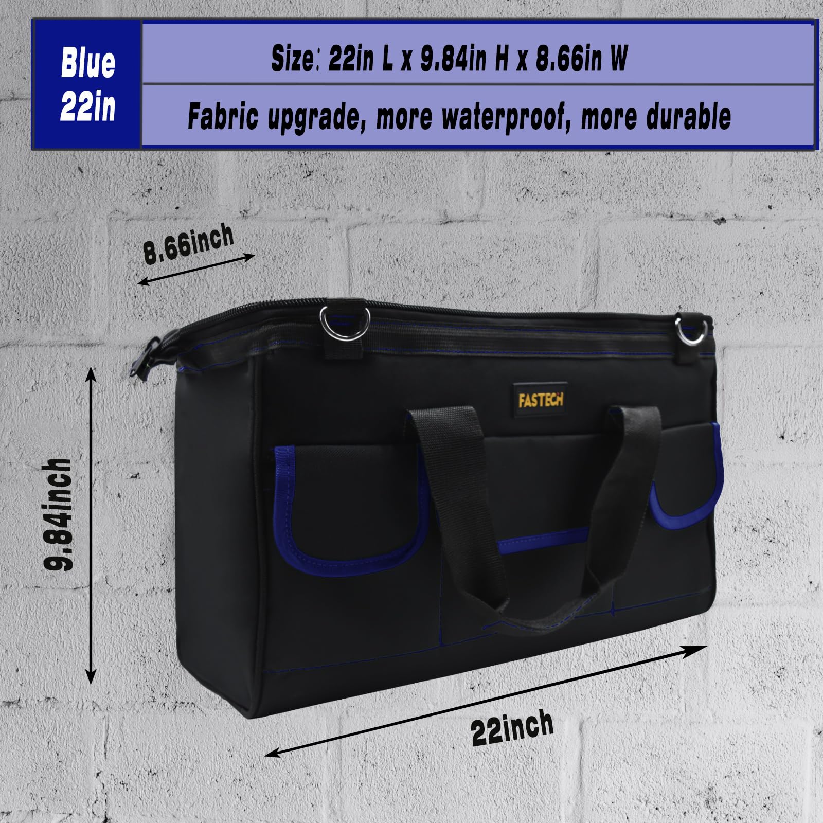 **22 Inch Heavy Duty Waterproof Tool Bag - Wide Mouth Tool Organizer for Men & Women - Durable Tool Storage Kit for Electricians, Plumbers & DIY Projects (22IN Blue)**