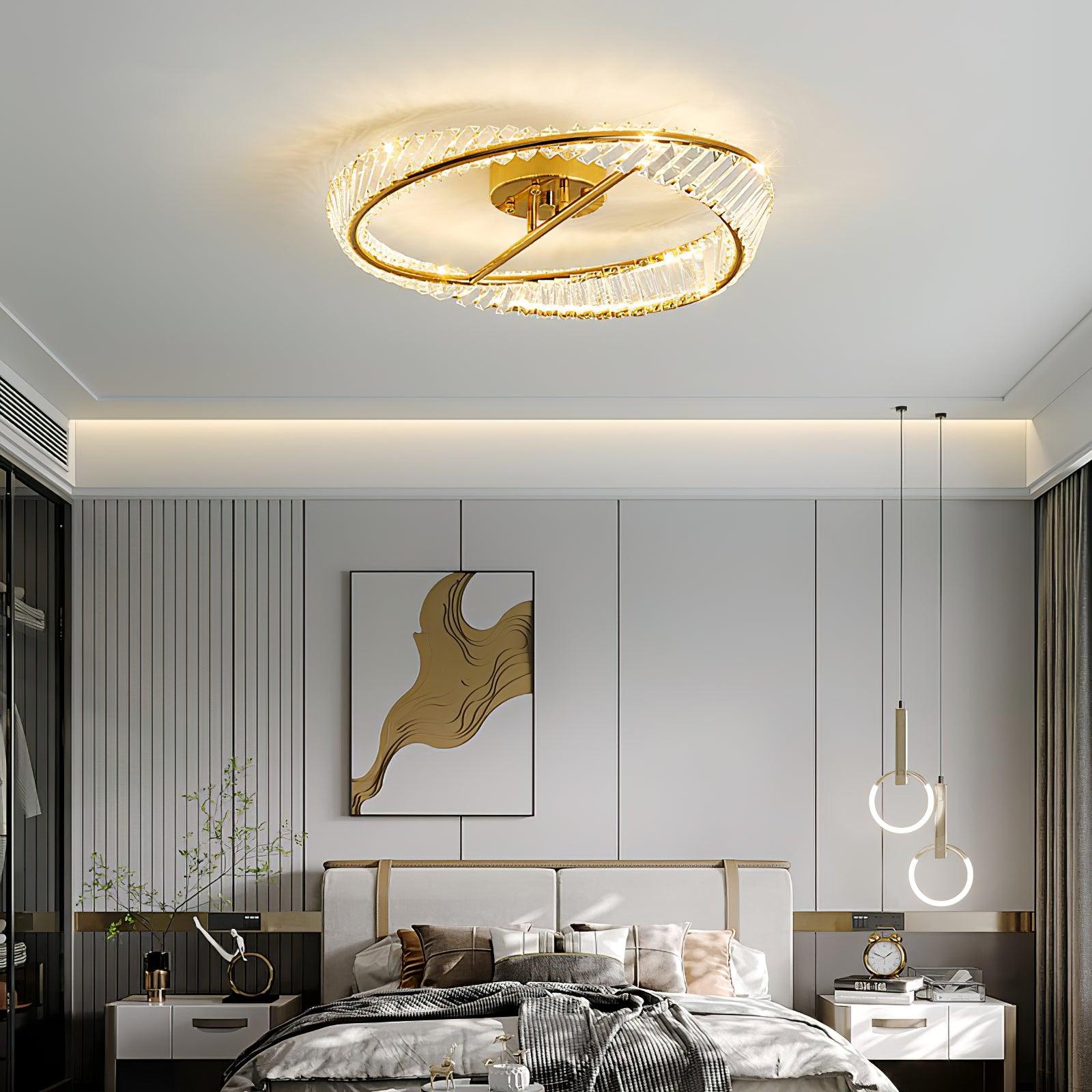 Elegant Crystal Rings Ceiling Light Fixture - Modern Chandelier for Dining Room, Bedroom & Living Room Decor