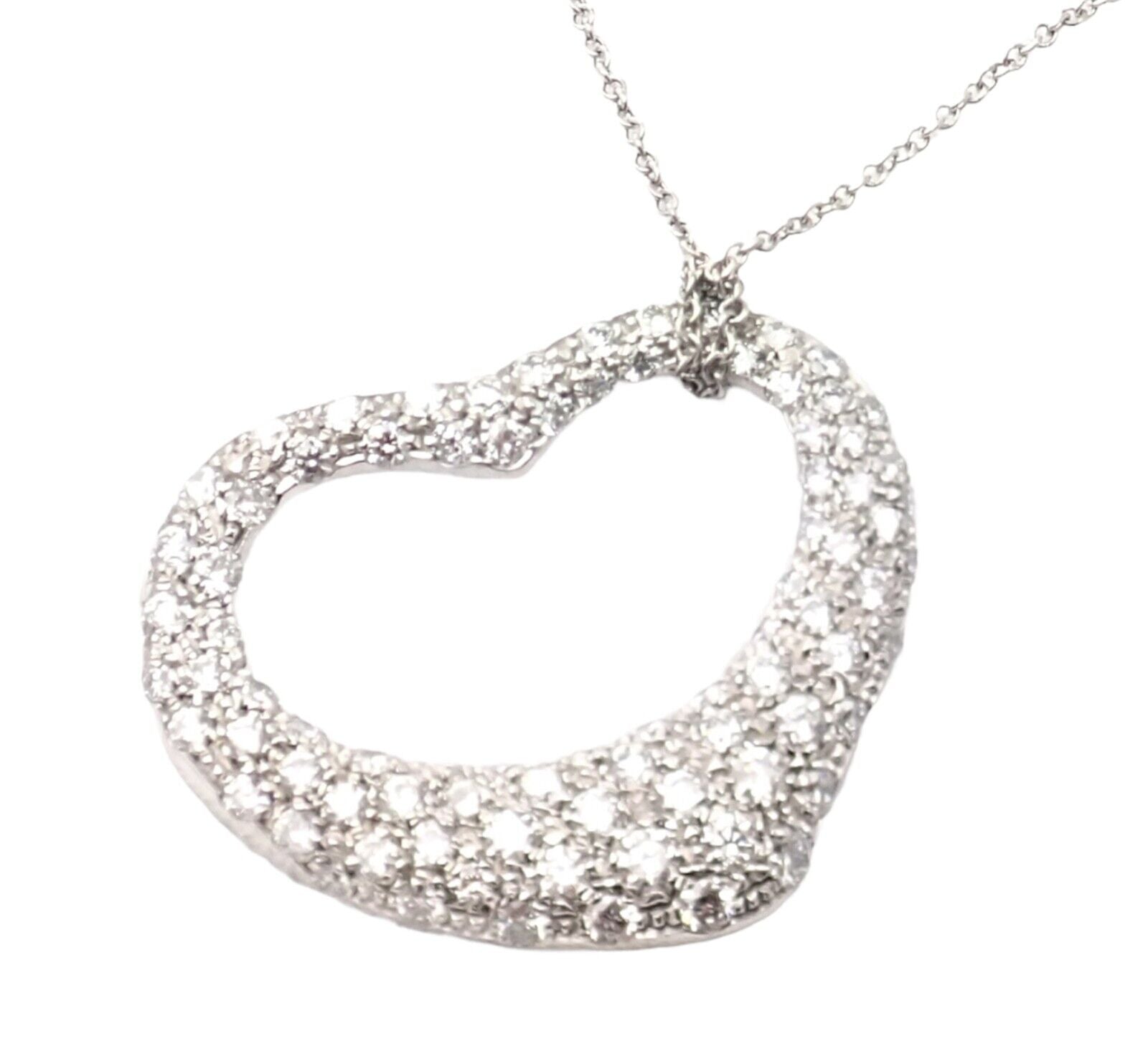 Authentic Tiffany & Co Elsa Peretti Platinum Diamond Large Open Heart Pendant Necklace - Perfect for Anniversaries, Valentine's Day & Special Occasions