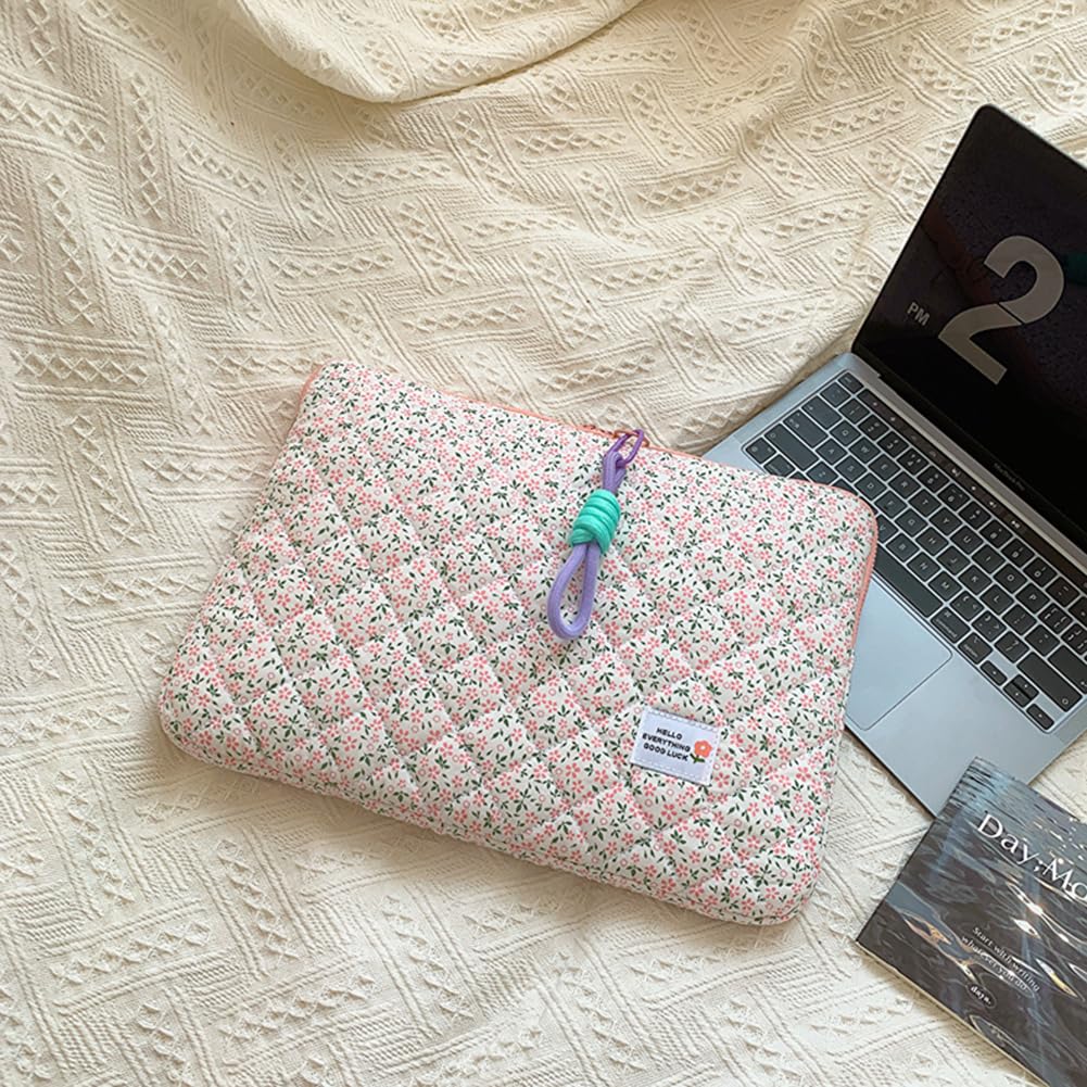 Puffy Quilted Laptop Sleeve Case for 15 Inch MacBook Air/Pro - Floral Cute Laptop Bag for Women & Girls, Aesthetic Protective Macbook Cover with Soft Padding, Perfect for Work, School & Travel Accessories