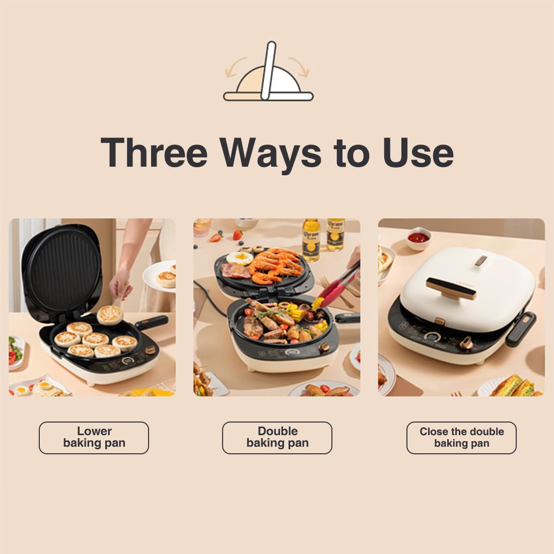 LIVEN Electric Baking Pan LR-D3027S - 1500W Removable Non-Stick Electric Griddle for BBQ, Baking, Steak & Pancakes | Perfect for Breakfast, Camping & Family Cooking