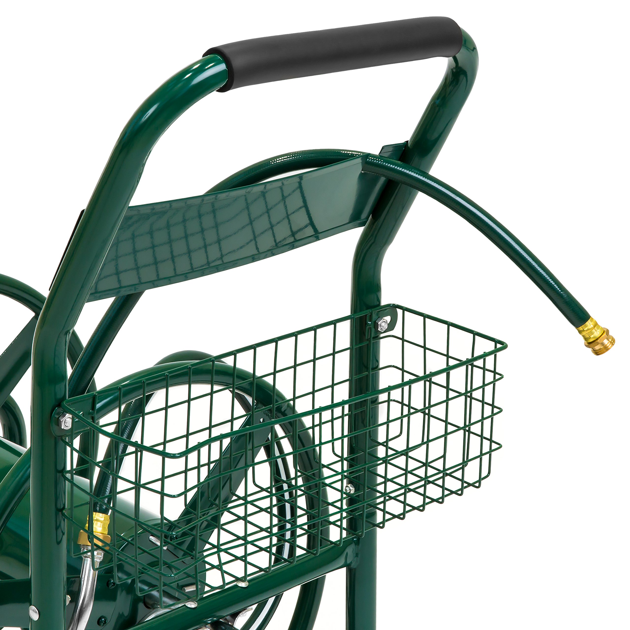 Best Choice Products 300ft Heavy Duty Garden Hose Reel Cart with Storage Basket - Green Outdoor Watering Solution for Lawn, Yard & Gardening