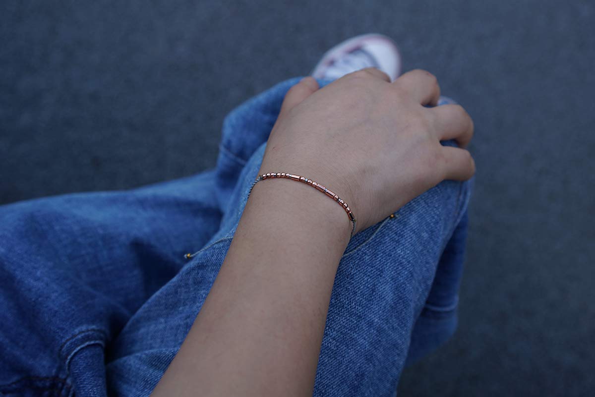 RareLove Morse Code Bracelet for Aunt - Rose Gold Beaded Grey String Bracelet, Best Christmas Gift for Women - Perfect for Birthdays, Anniversaries & Special Occasions