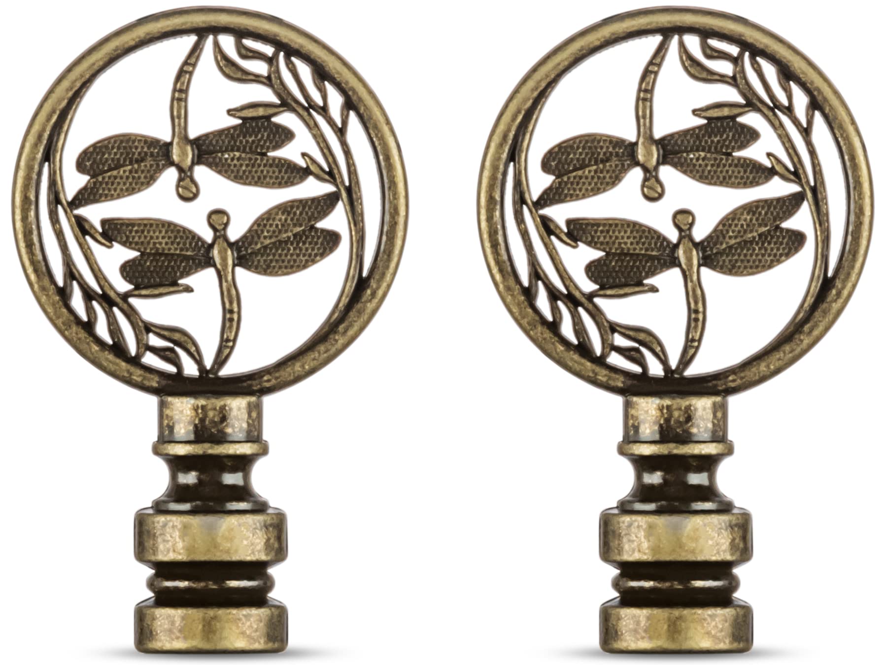 2 Packs Antique Brass Dragonfly Lamp Finial Cap Knob - 1-3/8 Inches Decorative Lamp Shade Topper for Table Lamps, Floor Lamps & Chandeliers - Vintage Home Decor & Lighting Accessories