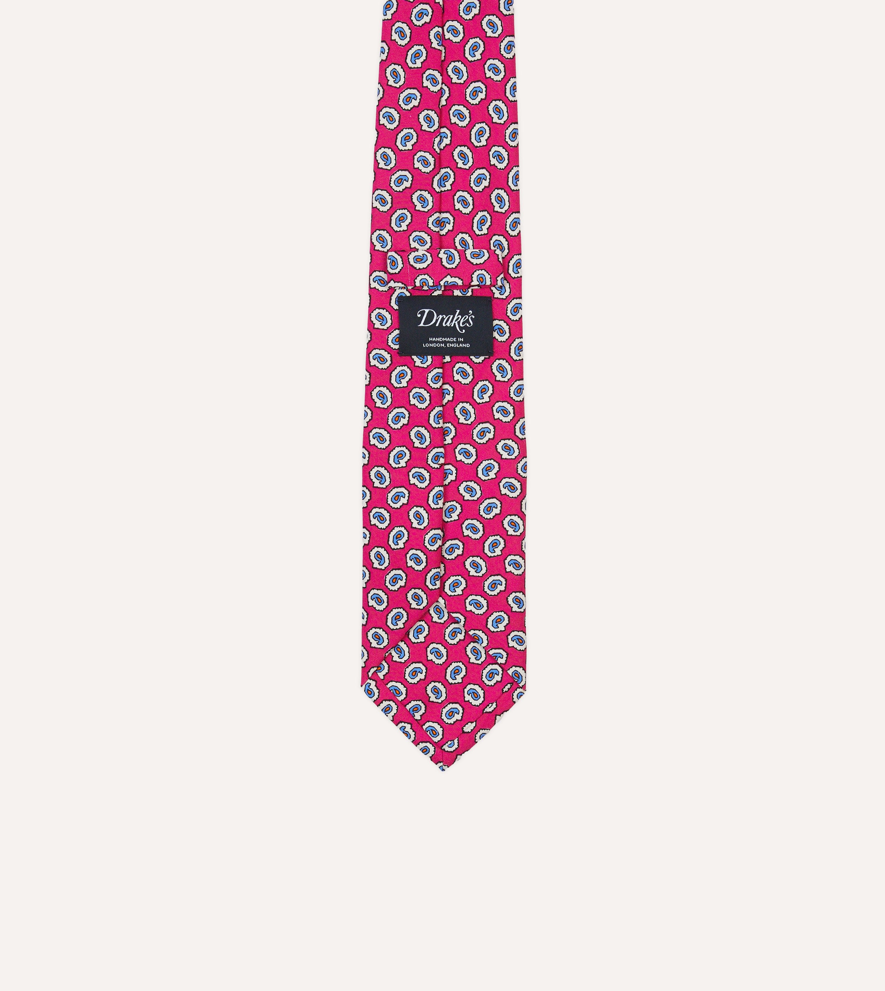 Fuchsia Silk Necktie with Small Paisley Leaf Print - Elegant Self-Tipped Design for Business, Weddings & Formal Occasions