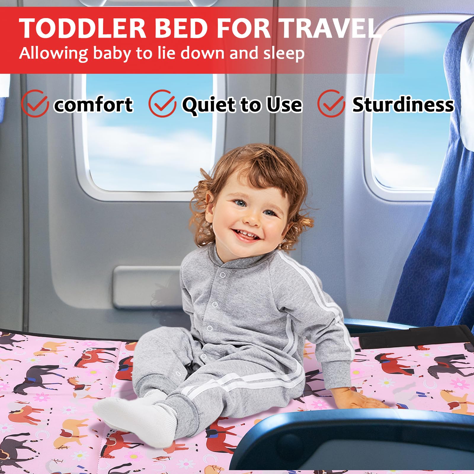 Portable Toddler Airplane Bed - Kids Travel Essentials, No Installation Required Airplane Seat Extender with Waterproof & Tearproof Material (Pink) - Perfect for Long Flights, Road Trips & Nap Time - Includes Storage Bag
