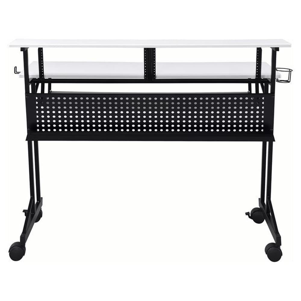 Pemberly Row Modern Wood Recording Studio Desk - White & Black Finish for Home & Professional Music Production