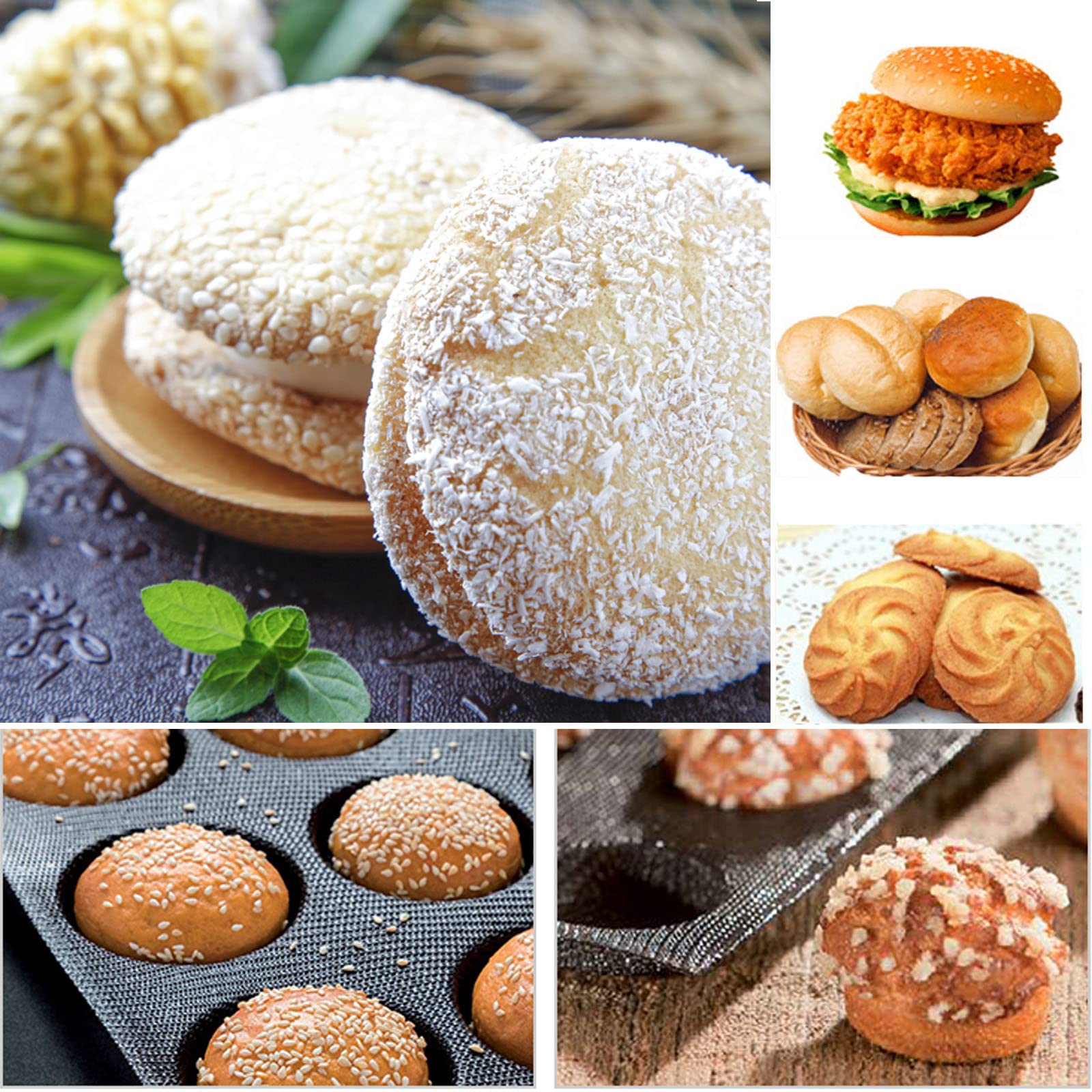 Non-Stick Silicone Hamburger Bun Pan - 8 Cavity Round Perforated Bread Mold for Baking Hot Dogs, Buns & Pastries | Perfect for Home Bakeries, Restaurants & Commercial Kitchens