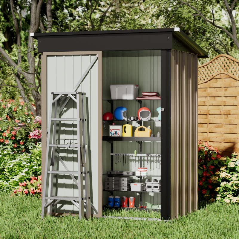 Rankok 5x3 FT Outdoor Storage Shed - Waterproof & Anti-Corrosion Metal Garden Shed with Lockable Door for Backyard, Patio, Lawn - Perfect for Storing Tools, Pool Supplies & Seasonal Decor (Brown)