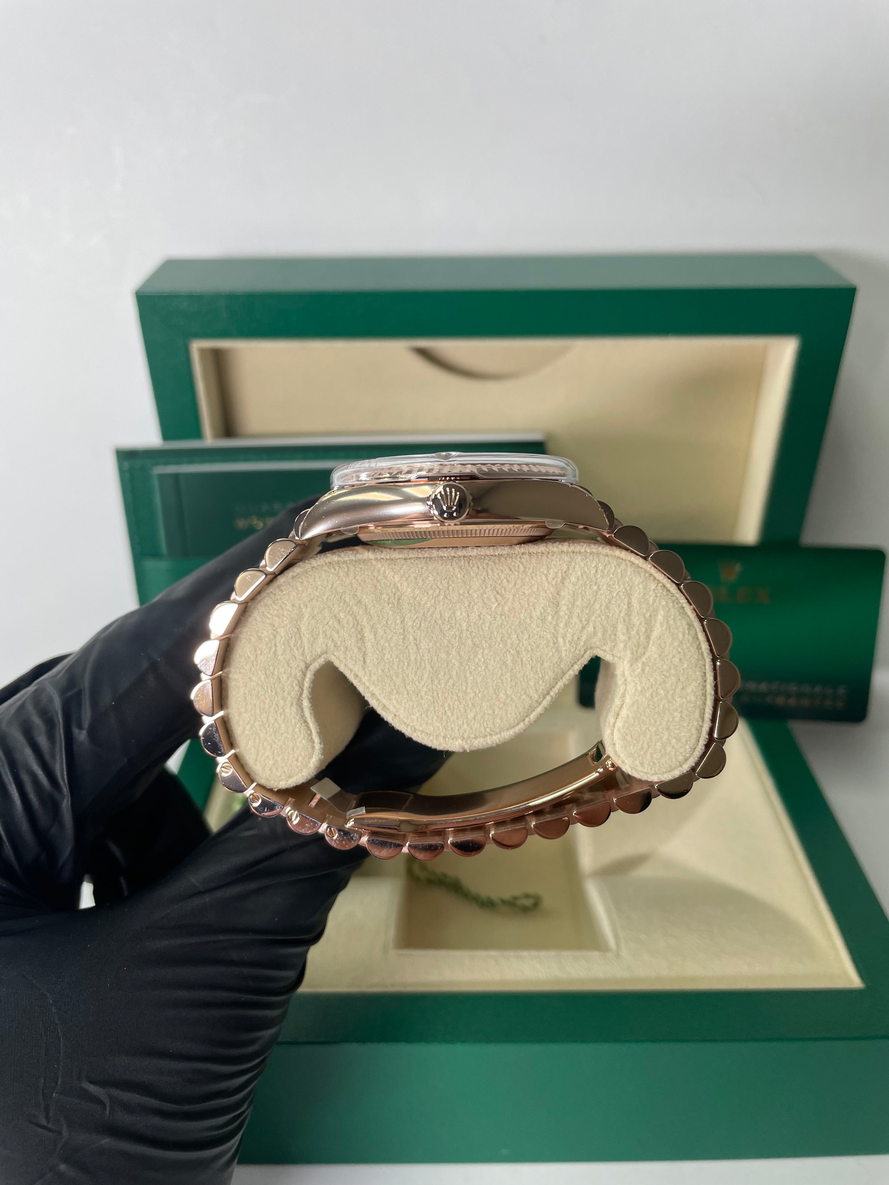 Rolex Day Date 36 Everose Gold Watch with Fluted Bezel & Brown Ombré Diamond Dial - President Bracelet (Ref# 128235) | Luxury Timepiece for Business Meetings & Special Occasions
