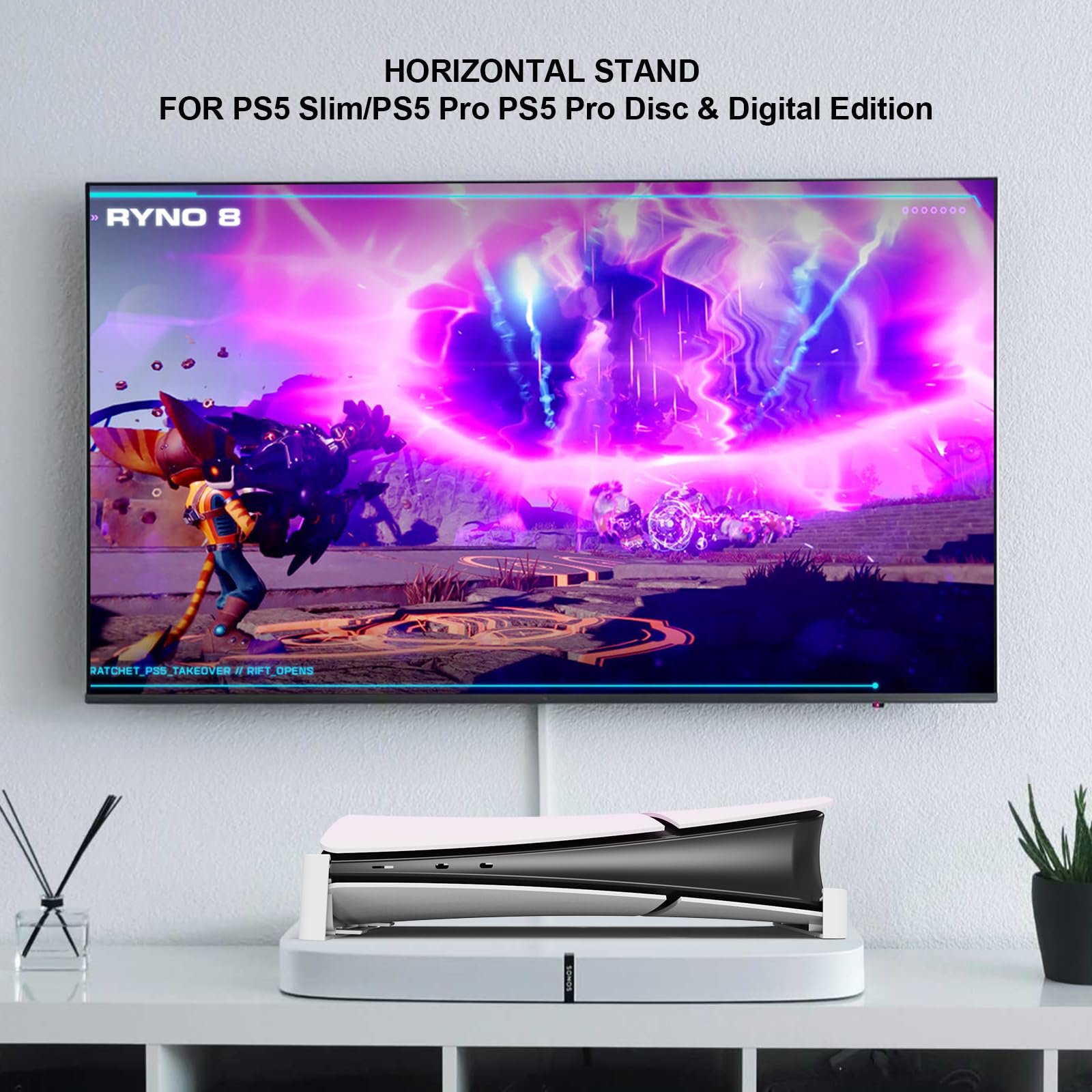 BeisDirect Horizontal Stand for Sony PS5 Slim - Base Support Compatible with PS5 Disc & Digital Edition, Non-Slip Accessories (White) - Perfect for Gaming Setups, Living Room & Bedroom Organization