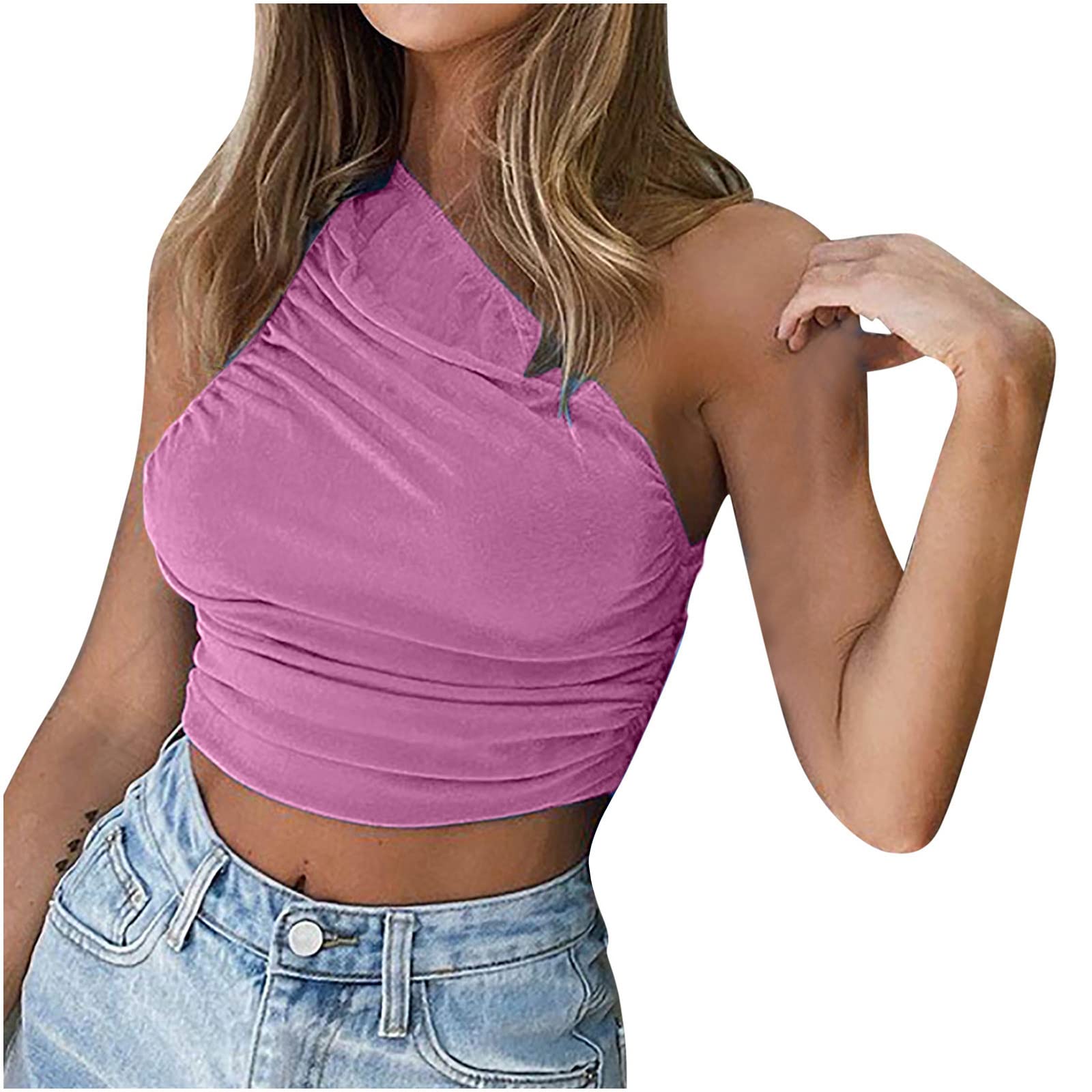Women's Summer Crop Tops - Fashion Solid Color Casual Sexy One Shoulder Slim Fit Vest T-Shirt | Perfect for Beach, Party & Streetwear Outfits