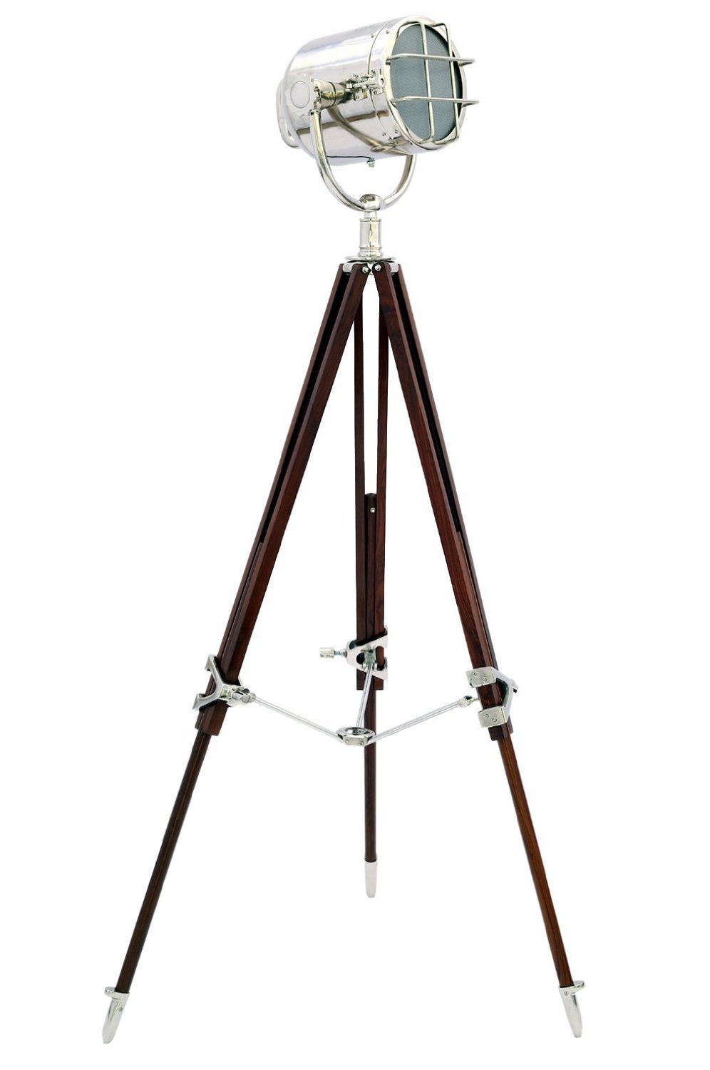 Vintage Heavy Duty Chrome Floor Lamp with Brown Tripod Base - Rustic Ship Replica for Living Room, Bedroom, or Office Decor - Perfect Home Gift Idea