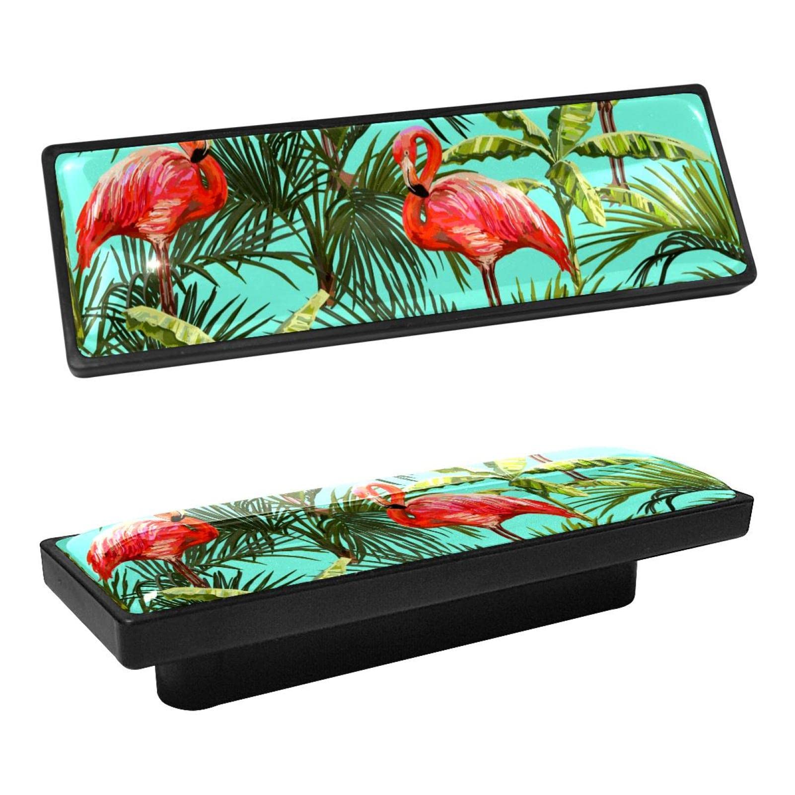 CHENZZZZ Rectangle Cabinet Knobs - Decorative Flamingo Pattern Drawer Pulls for Kitchen, Closet & Dresser (4PCS) | Perfect for Home Renovation & Furniture Upgrade