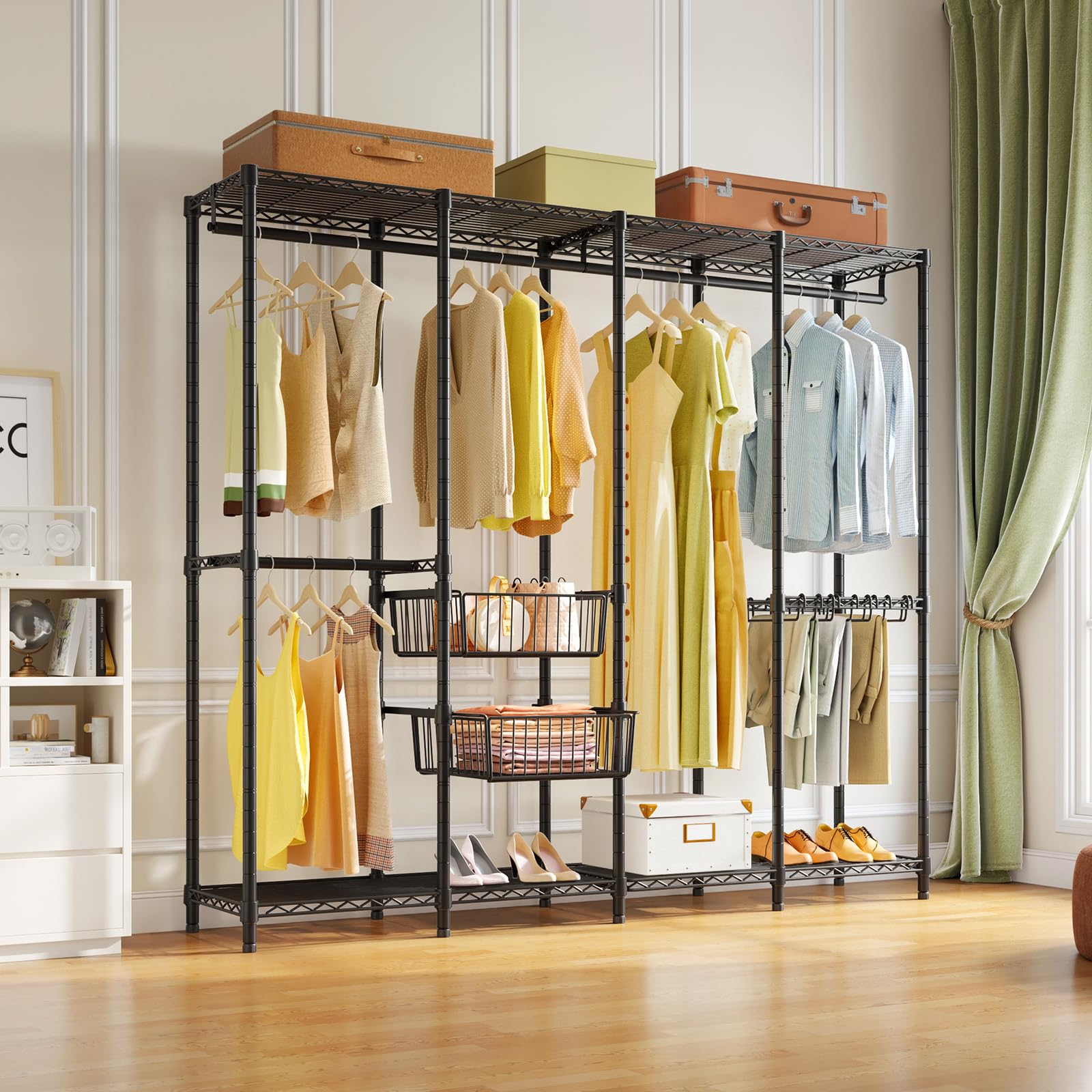 VIPEK V40 Pro Heavy Duty Portable Closet Wardrobe - Freestanding Clothes Rack with 2 Sliding Storage Baskets & 10 Pants Hangers, 1000lbs Capacity for Bedroom, Living Room, Dorm or Office Organization (Black)