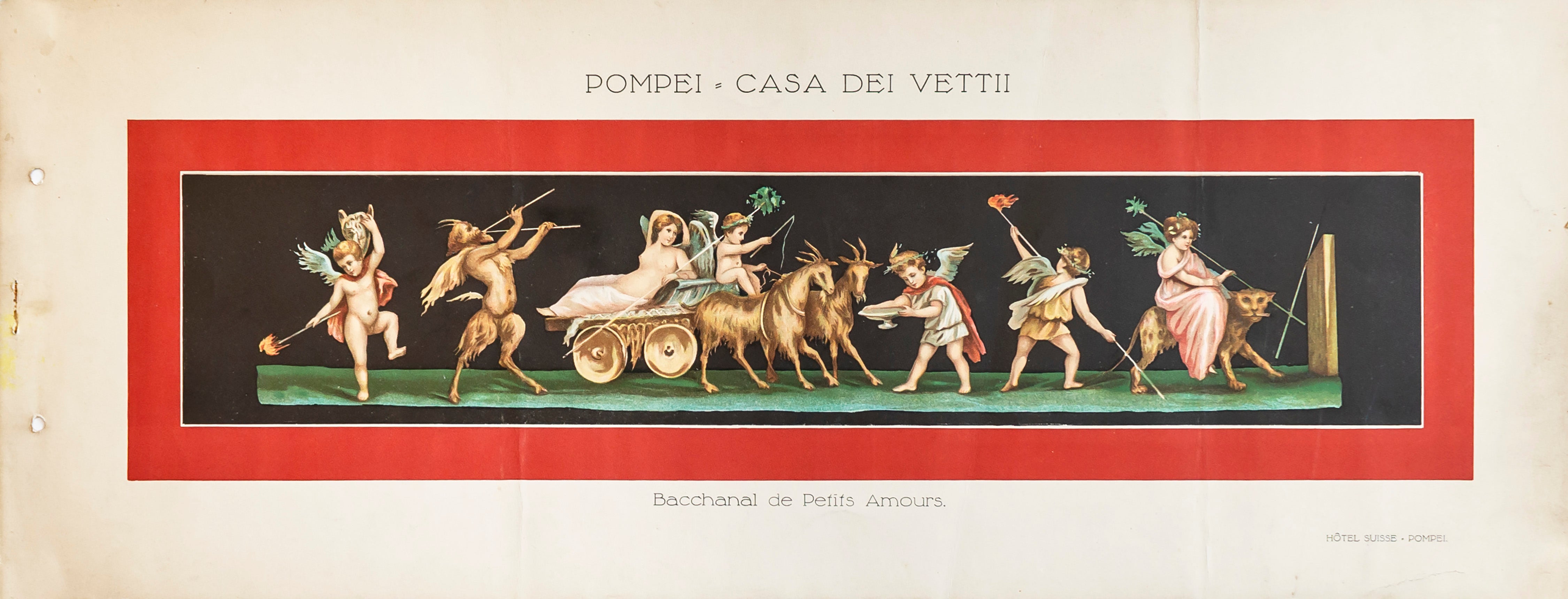 1900 Antique Italian Label - Pompei, Casa Dei Vettii, Baccanal de Petits Amours (Cherubs at Play) - Vintage Collectible for Home Decor & Historical Display